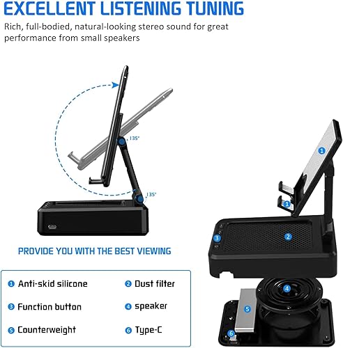 Miniatura 4 de Soporte para teléfono celular con altavoz Bluetooth inalámbrico compatible con tableta iPhoneSamsungiPad, soporte de teléfono de diseño