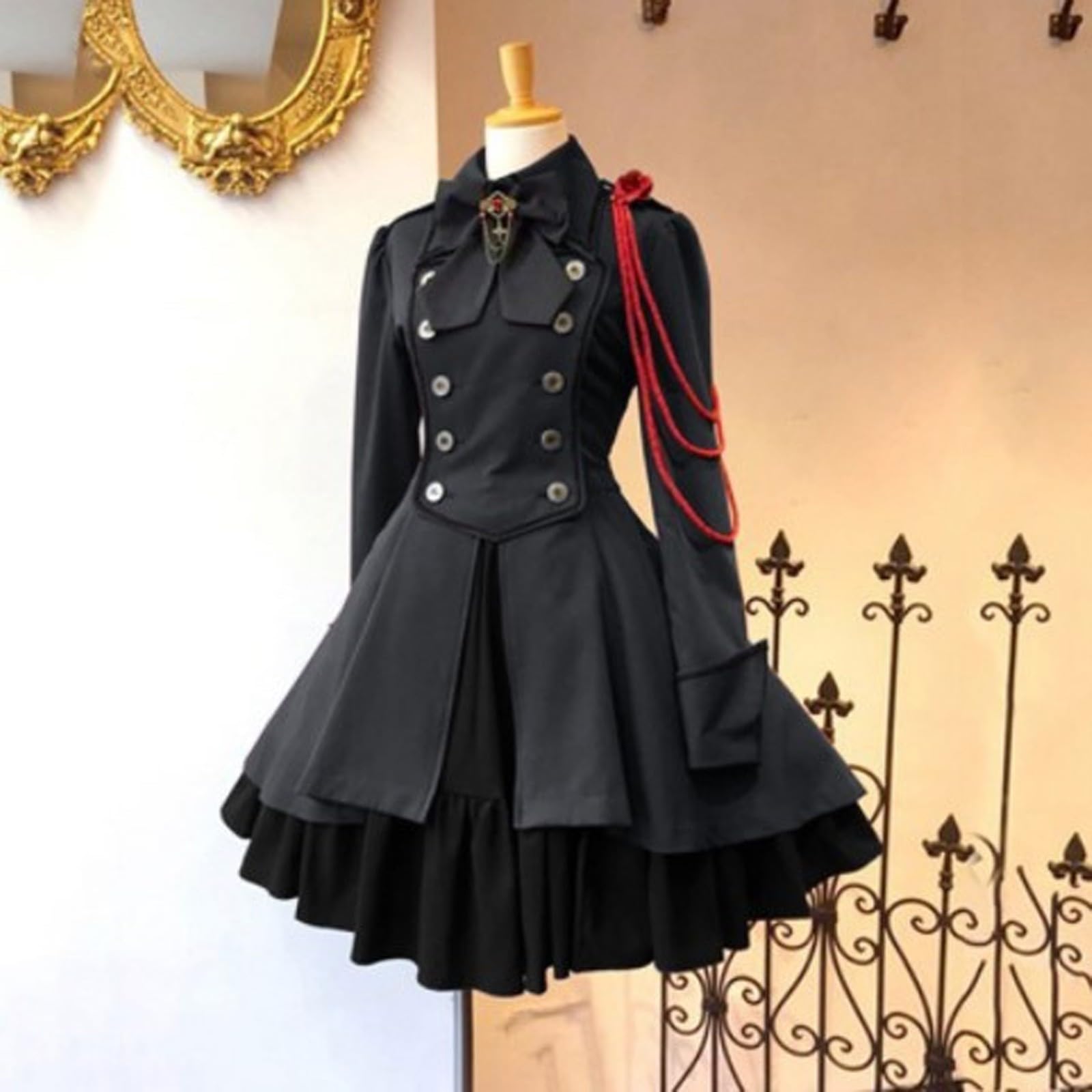 Disfraz De Bruja Vestido Retro for Mujer Monocolor Manga Trompeta Largo Princesa Pipa Cenicero Medieval (,)