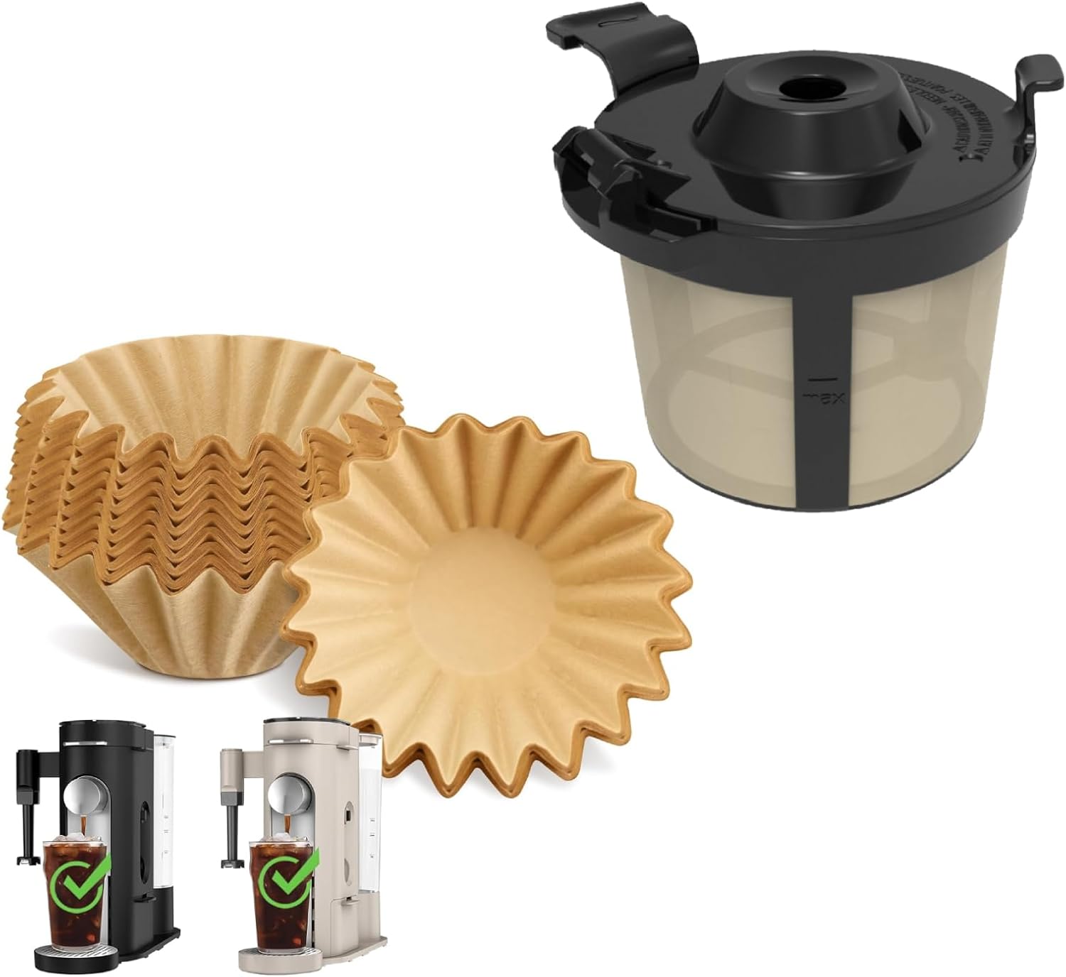 Black Permanent Coffee Filter & 100Pcs Paper Coffee Filters Compatible with Ninja Coffee Maker, Ninja PB051 & PB041 Single-Serve Coffee Maker