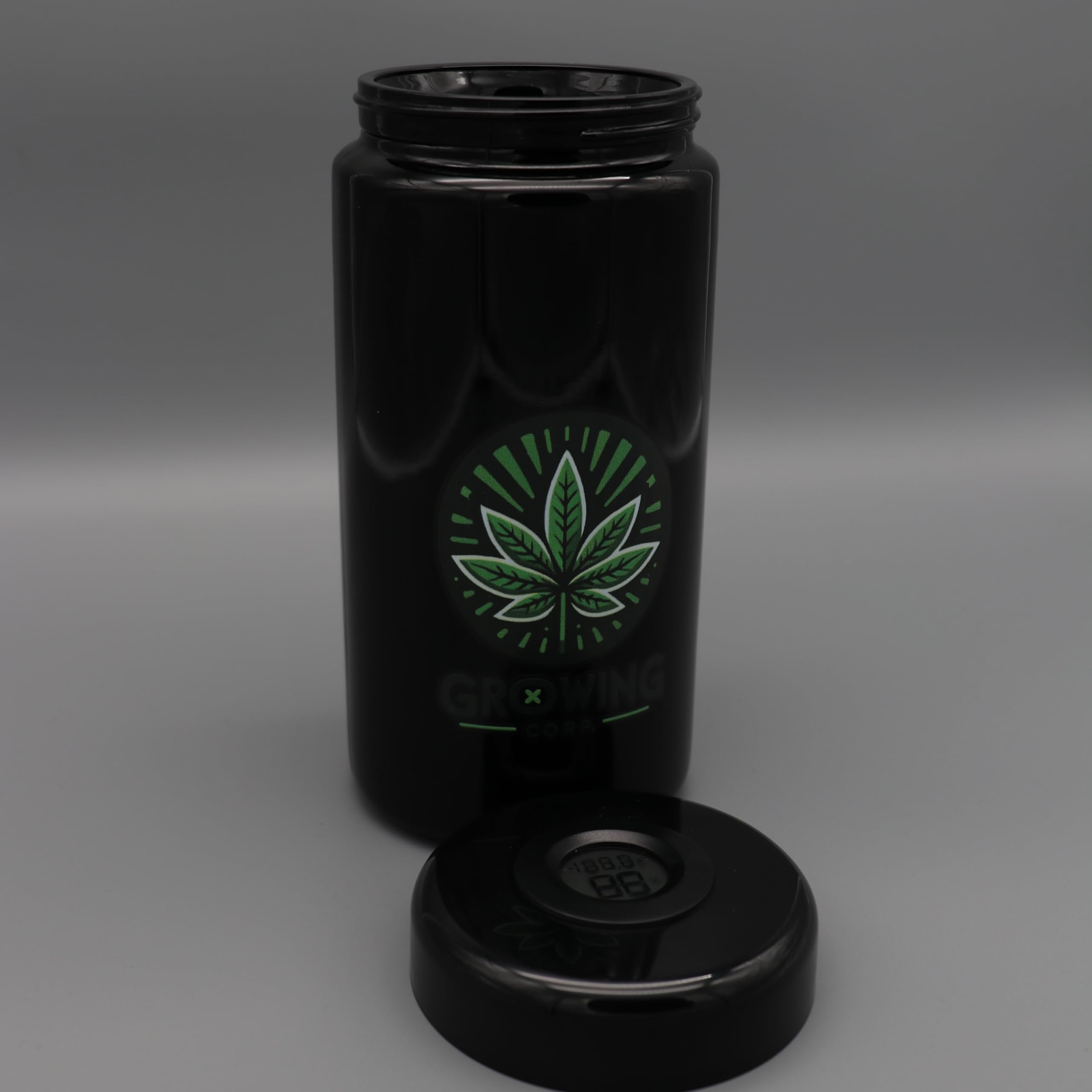 Cannabis Härtungsglas Humidor inkl. Hygrometer 1000 ml, Luftfeuchtigkeits- und Temperatursensor mittels Hygrometer aus hochwertigem Violettglas