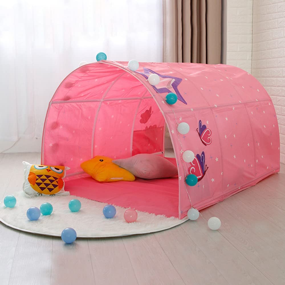 Kinder-Hochbett Tunnelzelt für 90-100 cm Breite Hochbett Etagenzelt, Stoff, Rosa, Einzelbett