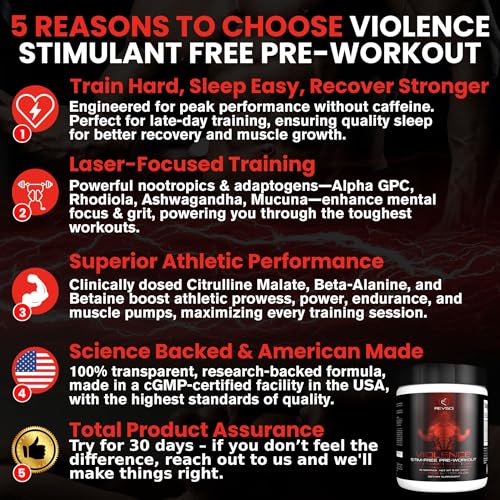 Image of VIOLENCE Stim Free Pre Workout Powder by REVSCI, Precision Dosed Non Stim Preworkout Pump Pre Workout Caffeine Free Pre Workout Powder, Pump Supplement & Stimulant Free Nitric, Watermelon, 25 Servings