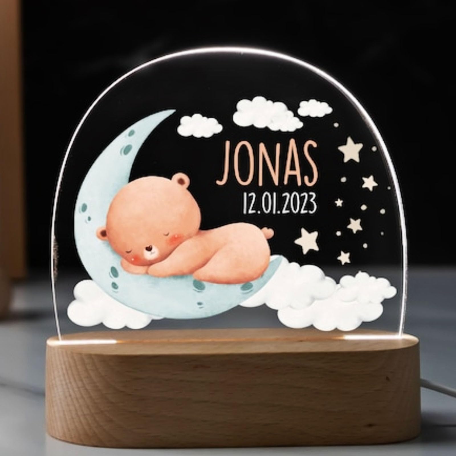 Fallover Personalised Bedroom Night Light with Childs Name, Custom LED Night Light Animals Lamp for Baby Boys Girls Nursery, Birth Gifts for Christening Birthday Christmas Day (Night 17)