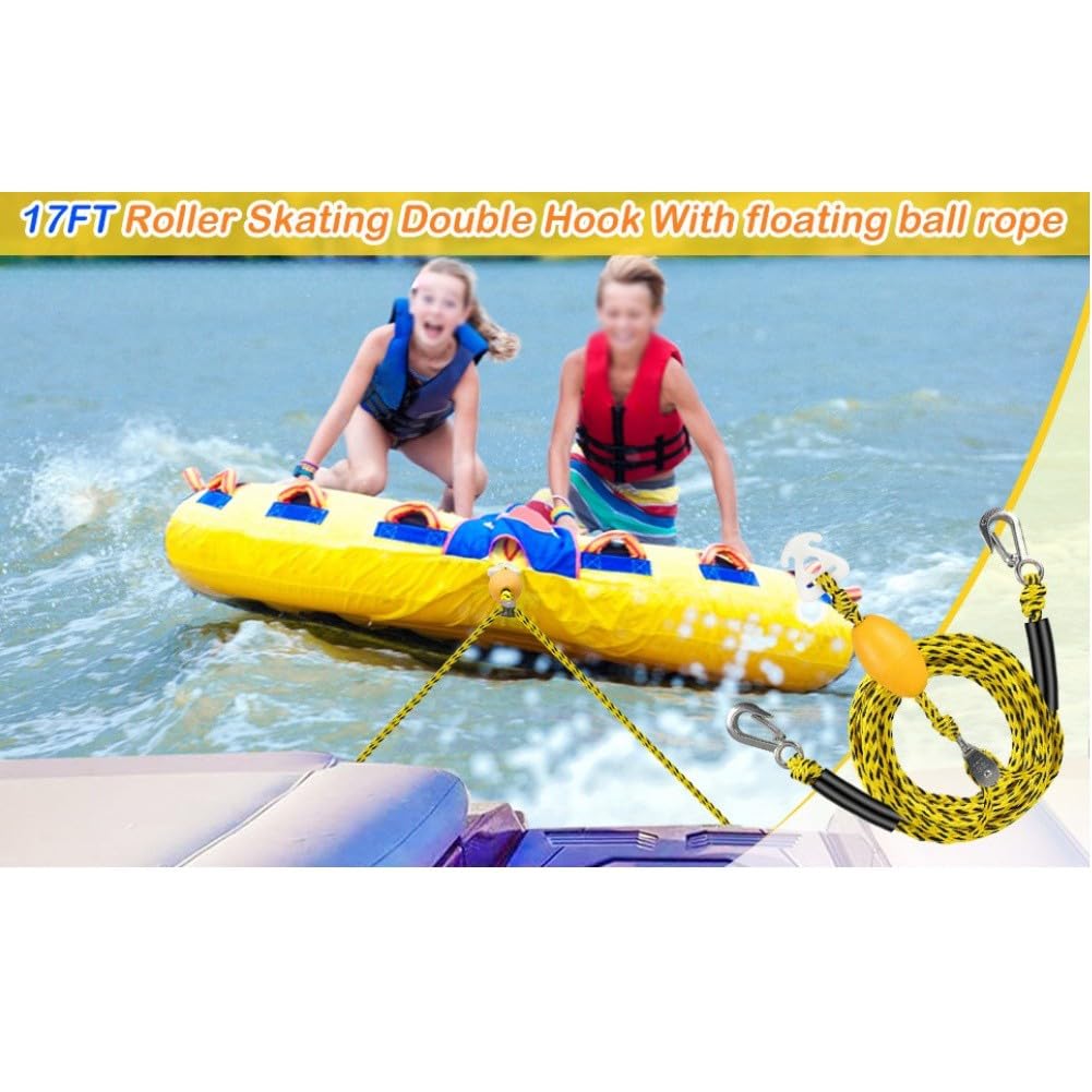 Corda da traino a doppio gancio, per kayak e surf, portata 2800 libbre, corda resistente ai raggi UV da 2,6 m con chiusura rapida, per jet ski, ponton, wakeboard