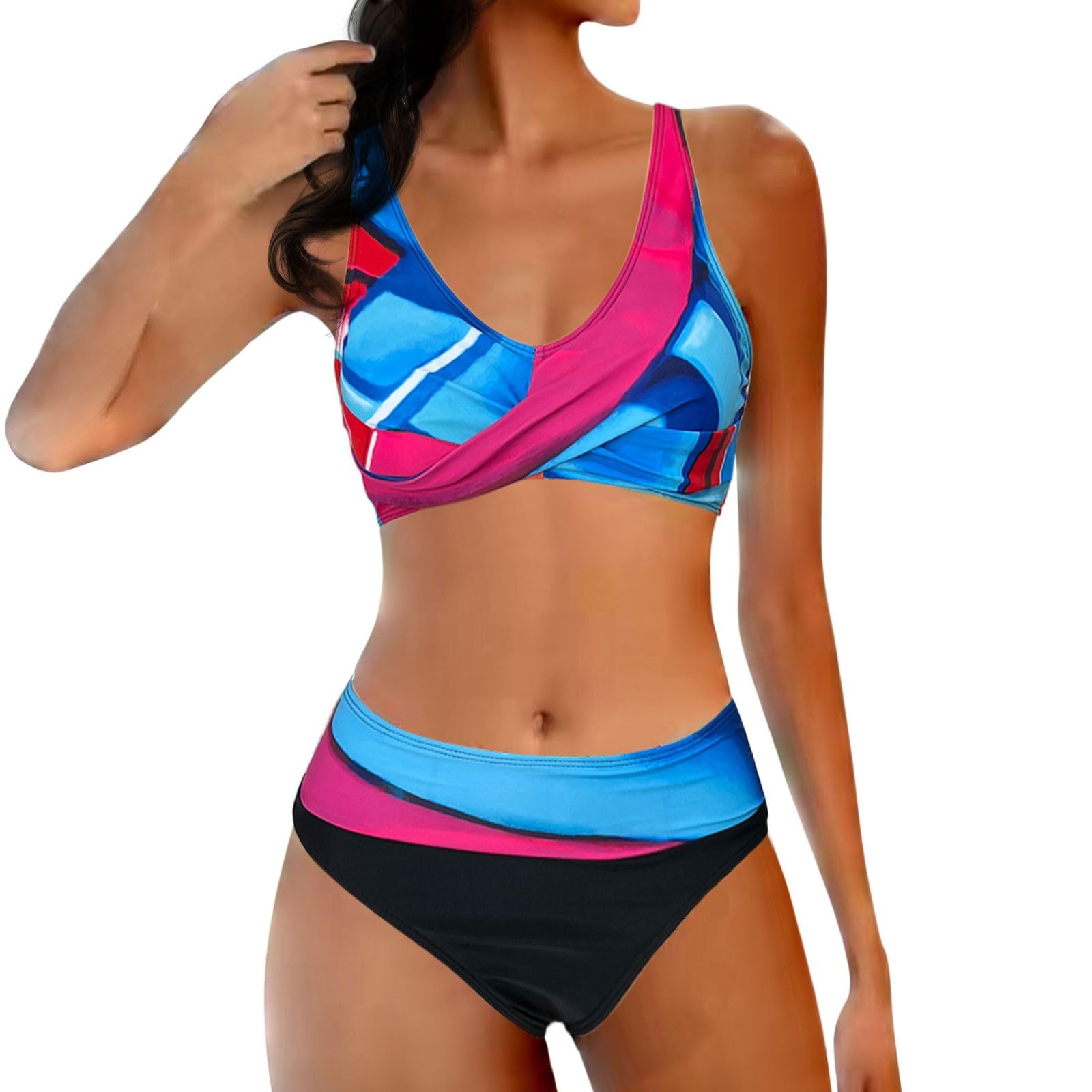 Genérico Traje de Baño Mujer Braga Alta Halter Bikini Push Up con Relleno Cuello U Trajes de Baño Dos Piezas Biquini Mujer Bikini Brasileño Bañador Volantes Mujer Trajes De Baño Mujer 2024