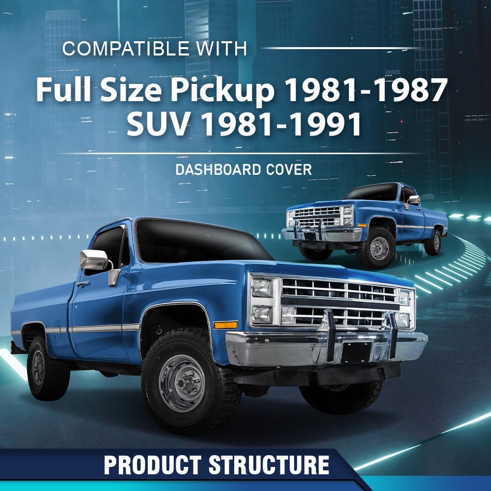 PIT66 Dash Cover Compatible with 1981-1991 GMC Chevy Trucks Dashboard Cover Dark Blue