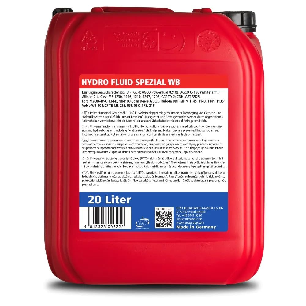 OEST Hydro Fluid Spezial WB UTTO 10W-30 – 20 L – Universal-Traktoröl für Getriebe, Hydraulik & Nassbremsen | Ganzjahresleistung, optimal für Landmaschinen & Kommunalgeräte