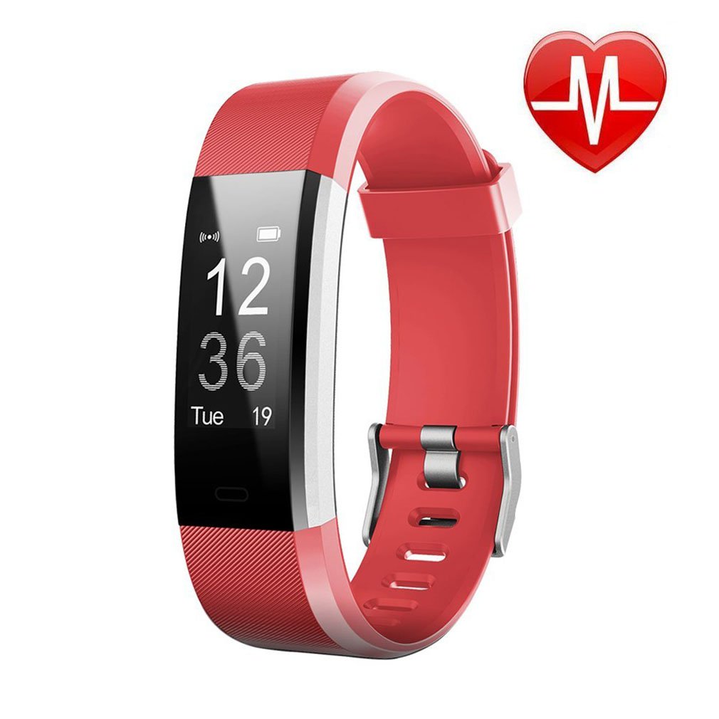 LETUFIT PLUS Fitness Tracker + Heart Rate Monitor,IP67 Waterproof Smart Wristband With Pedometer Watch for Android and Ios (red)