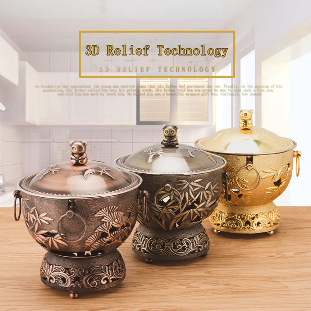 INUUXLG Beijing Copper Hot Pot,Chinese Style Hot Pot,Pure Copper Hot Pot,Chinese Tranditional Hotpot,Mini Copper Hot Pot Stainless Steel Shabu Shabu Pot(Gold) (Red Copp