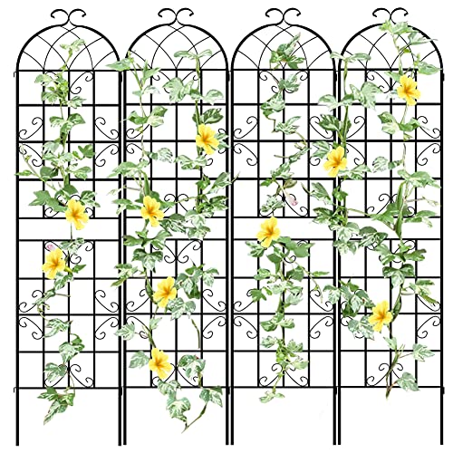 LZRS 4 Pack 83x20in Rustic Iron Arch Decoration Garden Trellis with Black Metal Coating – Perfect for Supporting Climbing Plants Outdoor, Roses, Vines, Flowers, and Vegetables.