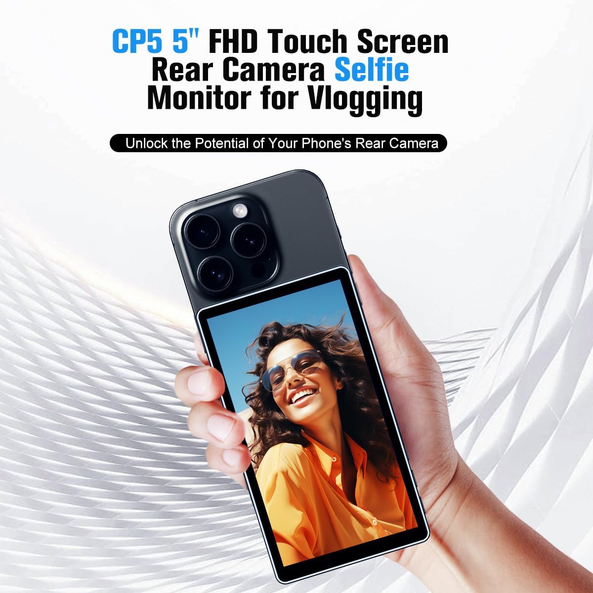 Shimbol CP5 Magnetic Phone Vlog Monitor attached to the back of a smartphone