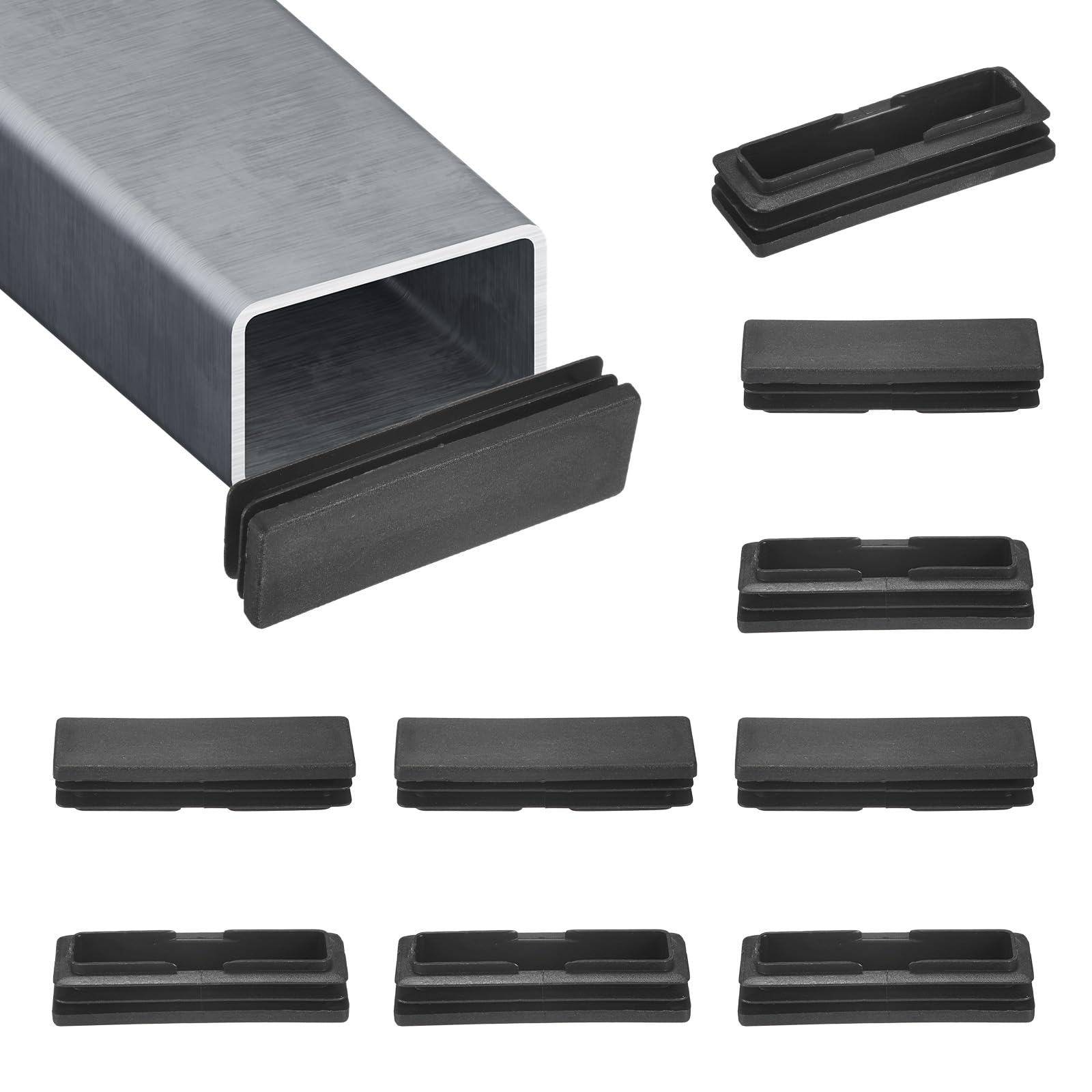 M METERXITY 10-Pack Tubing End Caps, 3 x 1 Inch Plastic Rectangle Hole Plugs Inserts for Chair Leg/Bar Stool/Fitness Equipment, Chair Glides Fence
