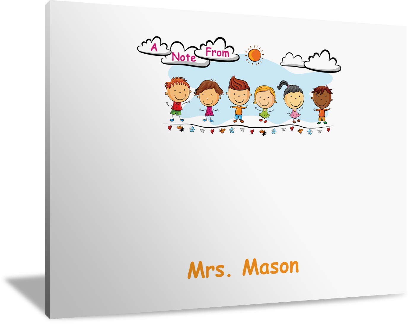 PrintPPS Customizable 4" x 3" Teacher Gift Sticky Notes with a Name (8 Pads Gift Wrapped, 25 Sheets Per Pad, Children Playing Design)