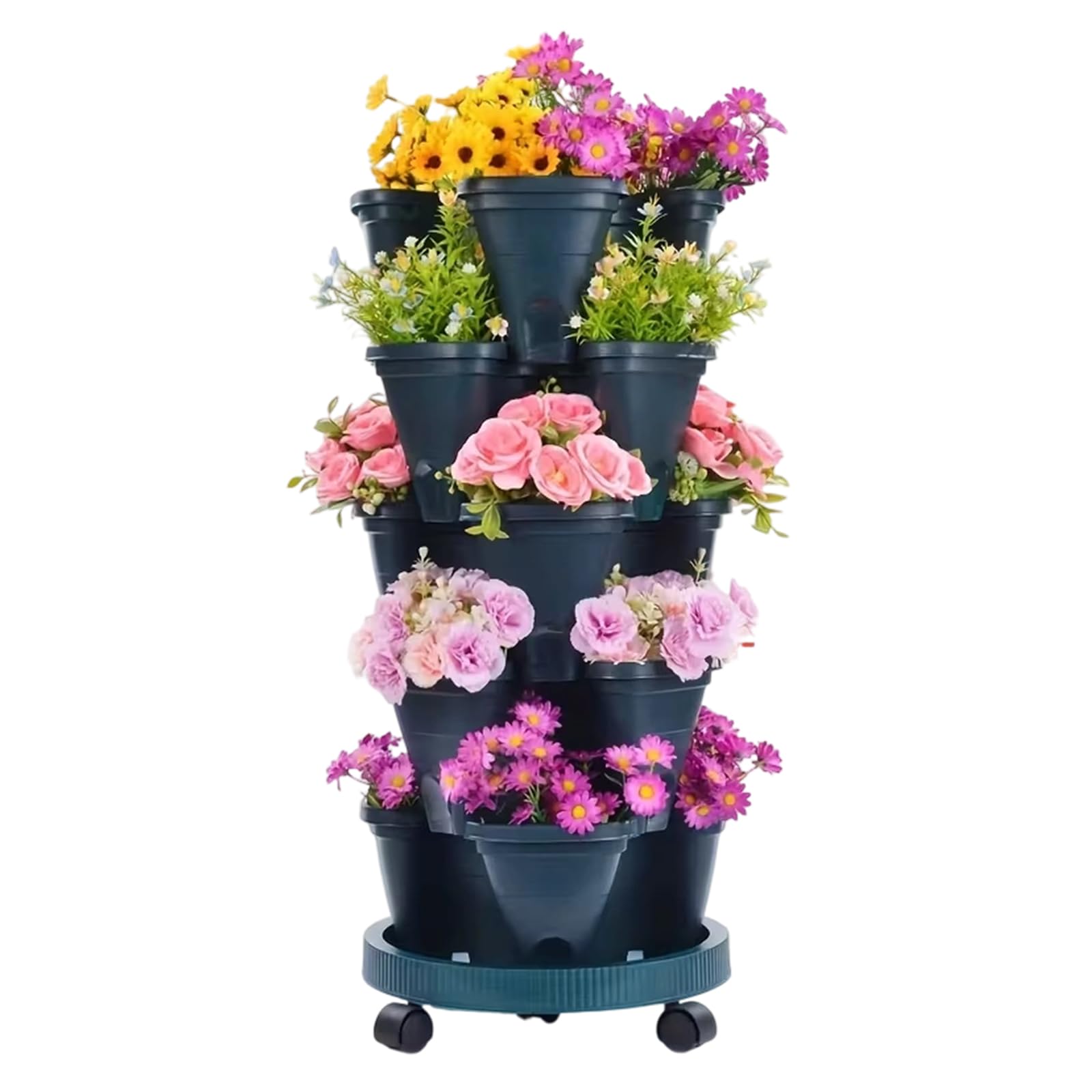 5 Tier Vertical Planter, Stackable Strawberry Planter with Wheels