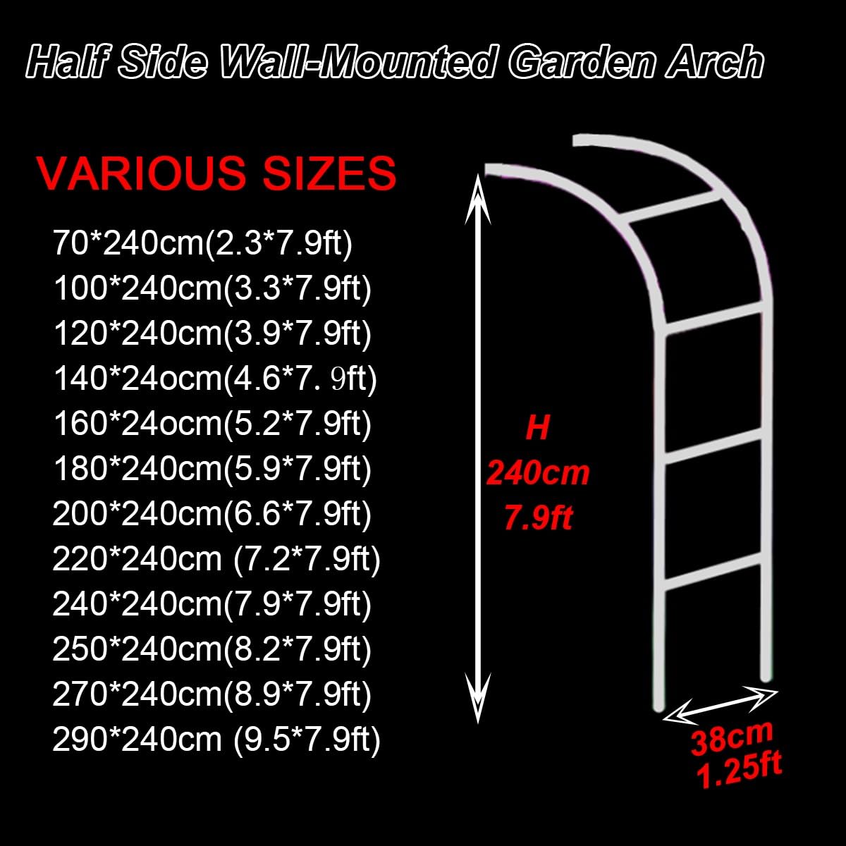 Treillis De Jardin en Demi-Arche, Support en Acier Inoxydable pour Plantes Grimpantes, Tonnelle en Arceau A Rosiers, Murale, Décoration De Jardin(290 * 240cm (9.5 * 7.9ft))