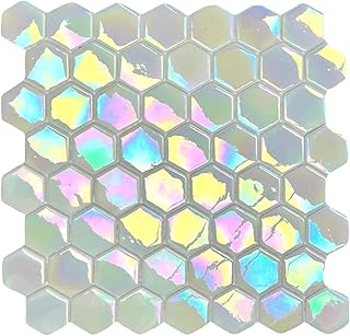 Tenedos Hexagon White Iridescent Recycled Glass Mosaic Tile – 1.5
