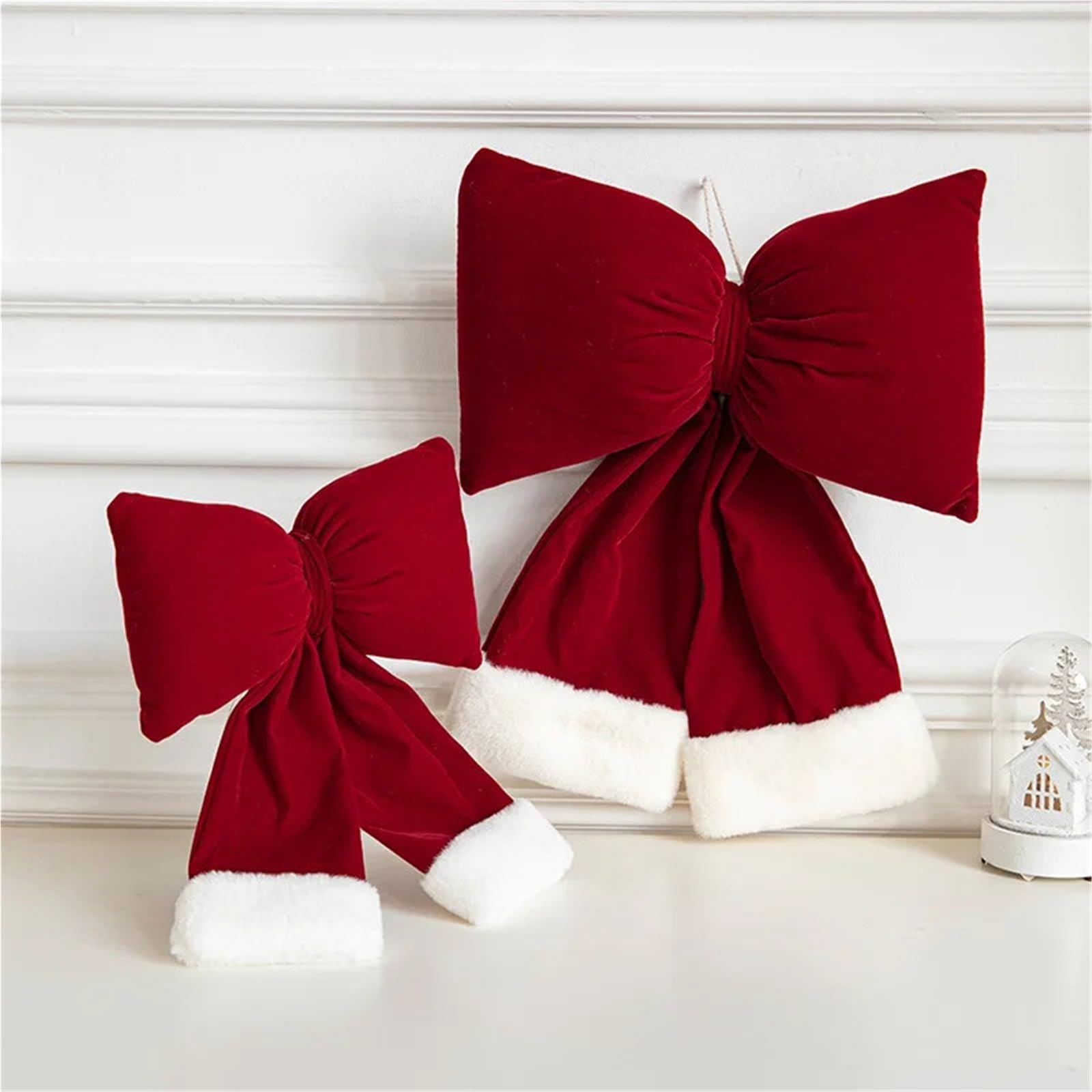 Lazos para Bowknot Terciopelo Rojo Tridimensional Arco decoración Colgante Adorno de Fiesta en casa(L)