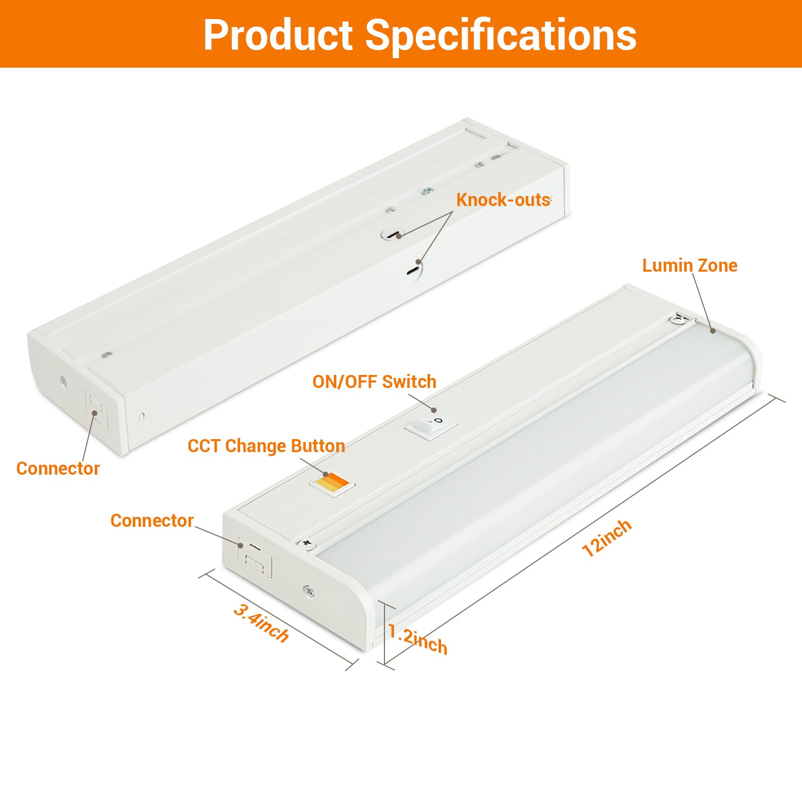 Dawnrise - Luce sotto armadio da 45,7 cm, collegabile, 970 lumen, 3 colori selezionabili, luminosità regolabile, sotto le luci da banco per cucina, superficie ampia e luminosa,