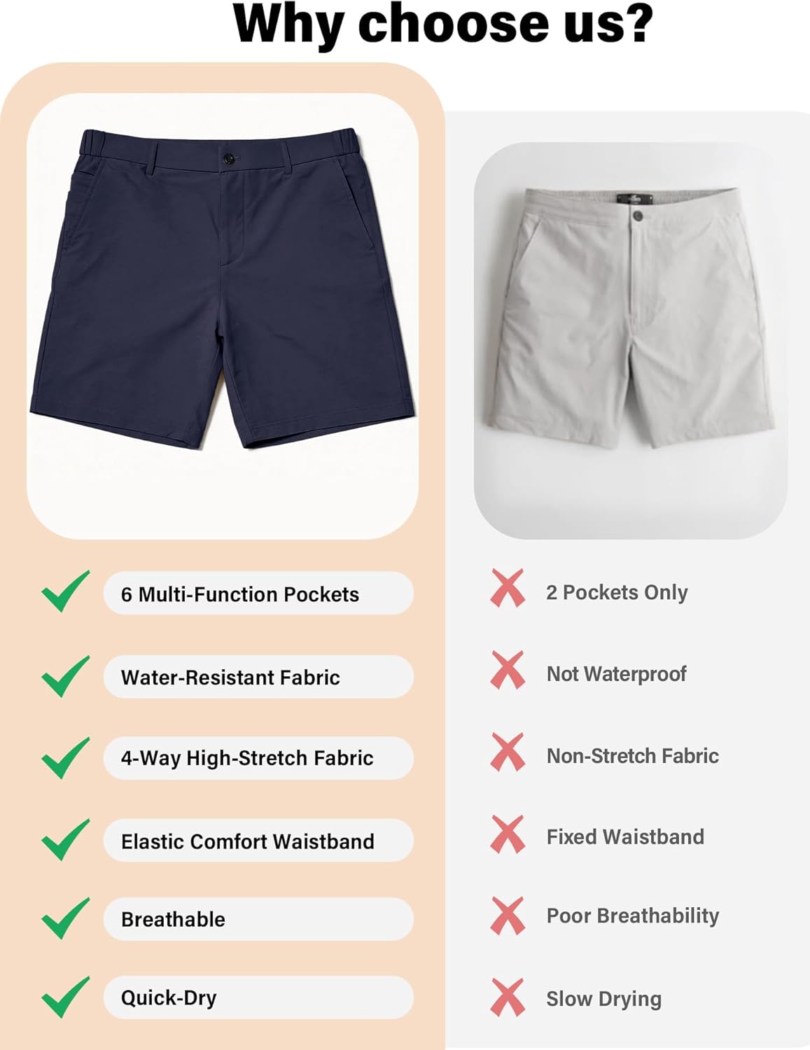 JEMLDL Mens Casual Shorts with 6 Pockets 7" Quick Dry Golf Shorts Stretch Flat Front Hybrid Shorts Elastic Waistband - Image 3