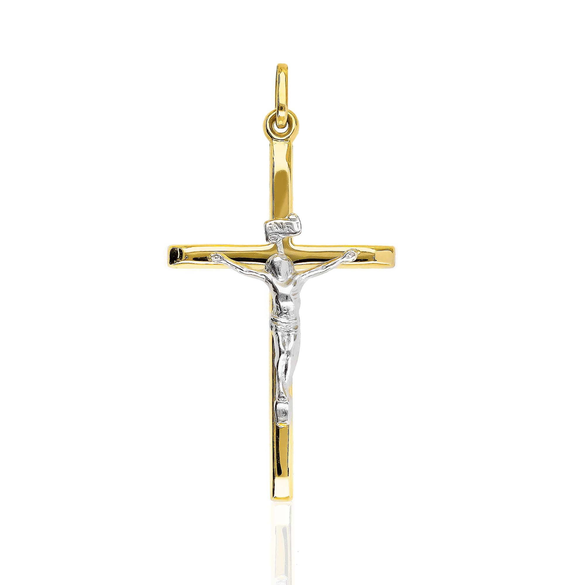 forme di Lucchetta Pendentif en forme de croix en or - Jésus Christ sur la croix 14 carats - Pour homme et femme - Or véritable 585 - Breloques crucifix chrétiennes pour chaîne et bracelet