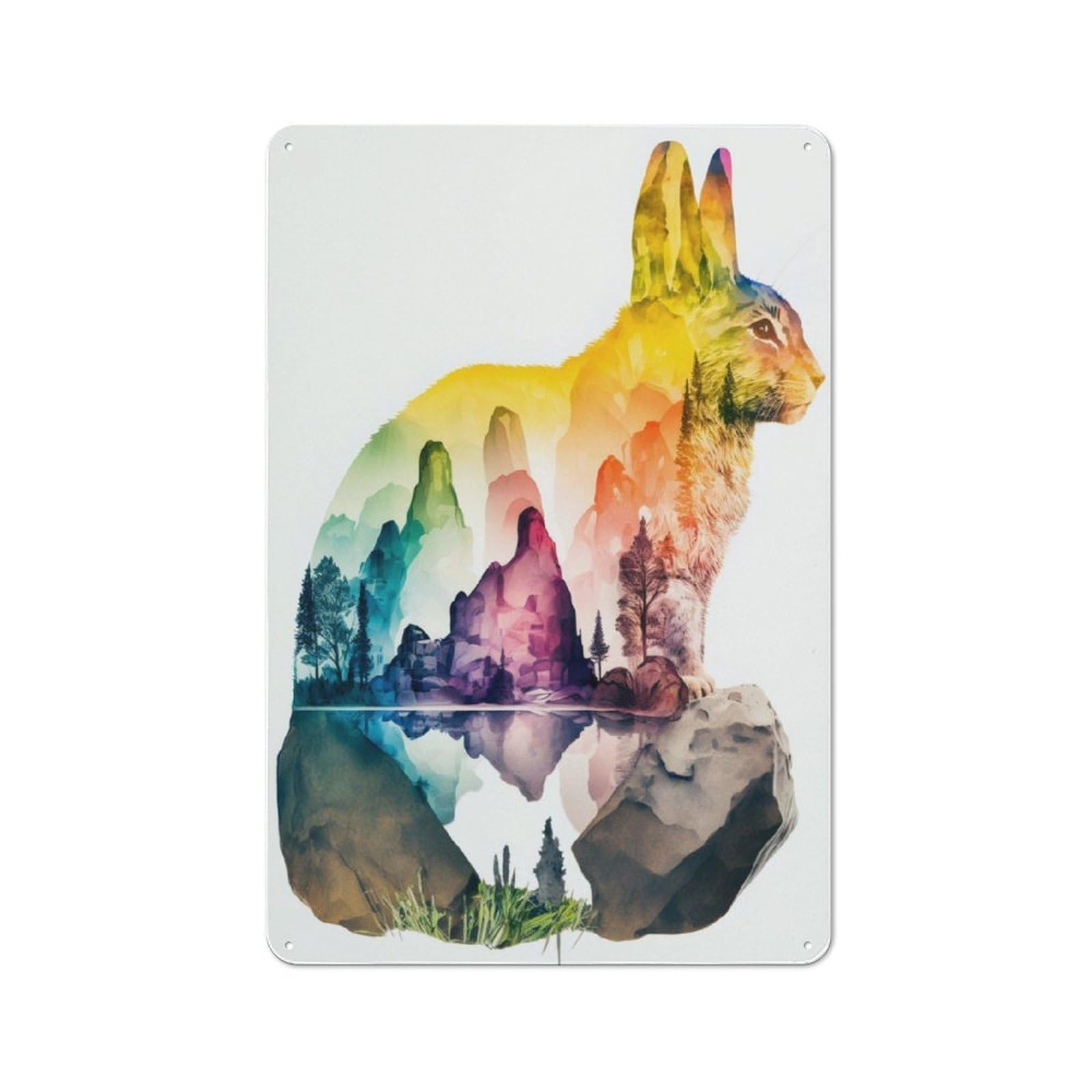 Junmoney Rabbit Nature Watercolors Retro Vintage Metal Sign 30X20cm, Restaurant Wall Art For Coffee Bar, Small Shop Or Dining Room