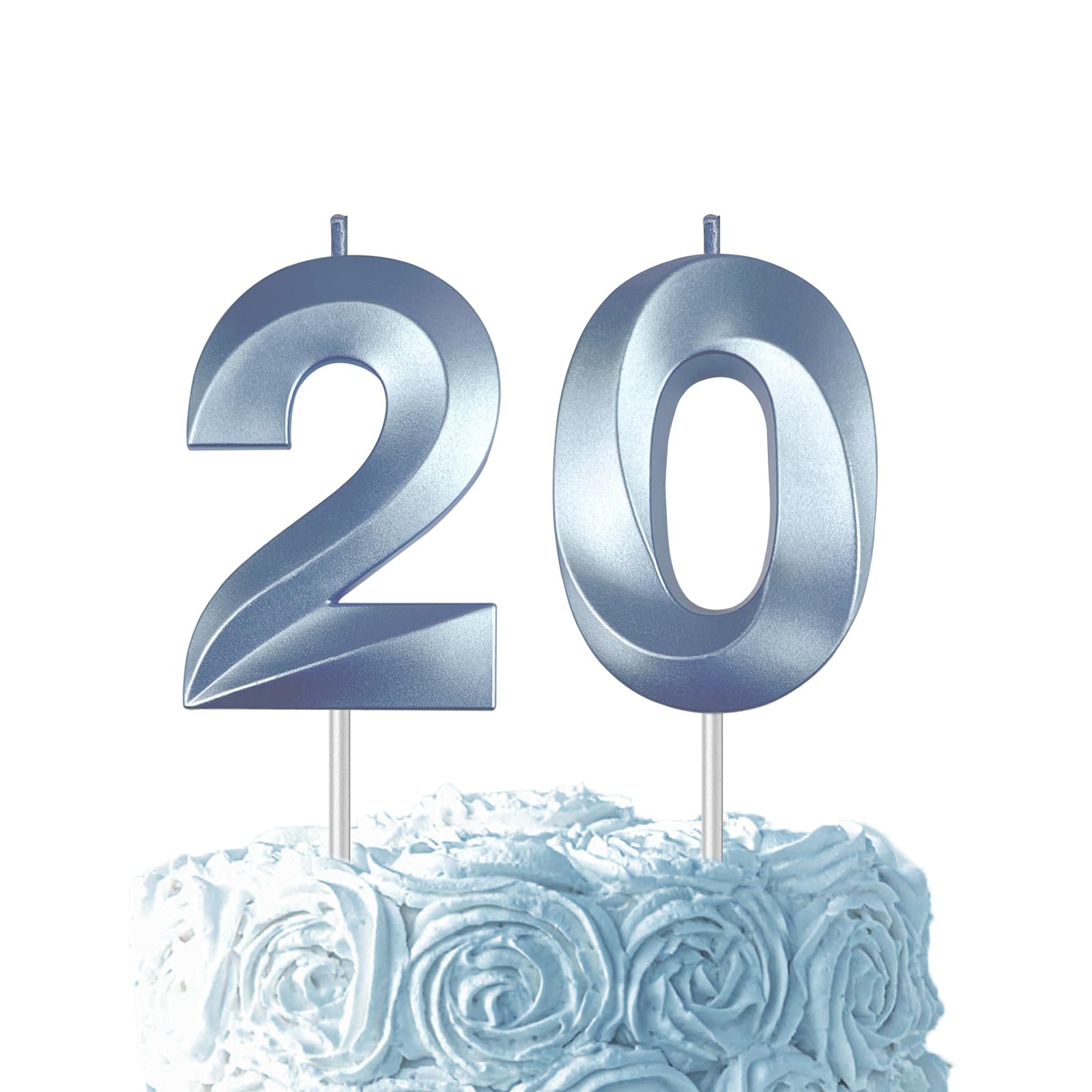 Blue Birthday Number 20 Candles for Wedding Party Cake Decorations
