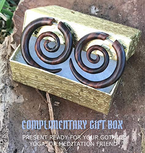 UMBRELLALABORATORY Natural Wooden Tribal Organic Boho Gothic Earrings Wood Stud Spiral Earrings for Women Men Black, Brown, White Hypoallergenic Emo Hippie Earring2