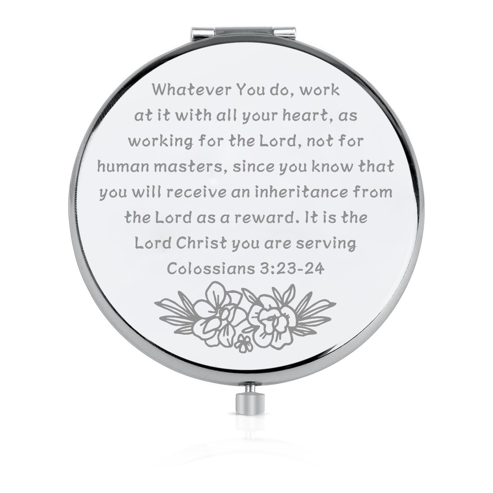 FEELMEMReligious Gift Colossians 3:23 Bible Verse Compact Mirror Christian Gift Goddaughter Baptism Gift