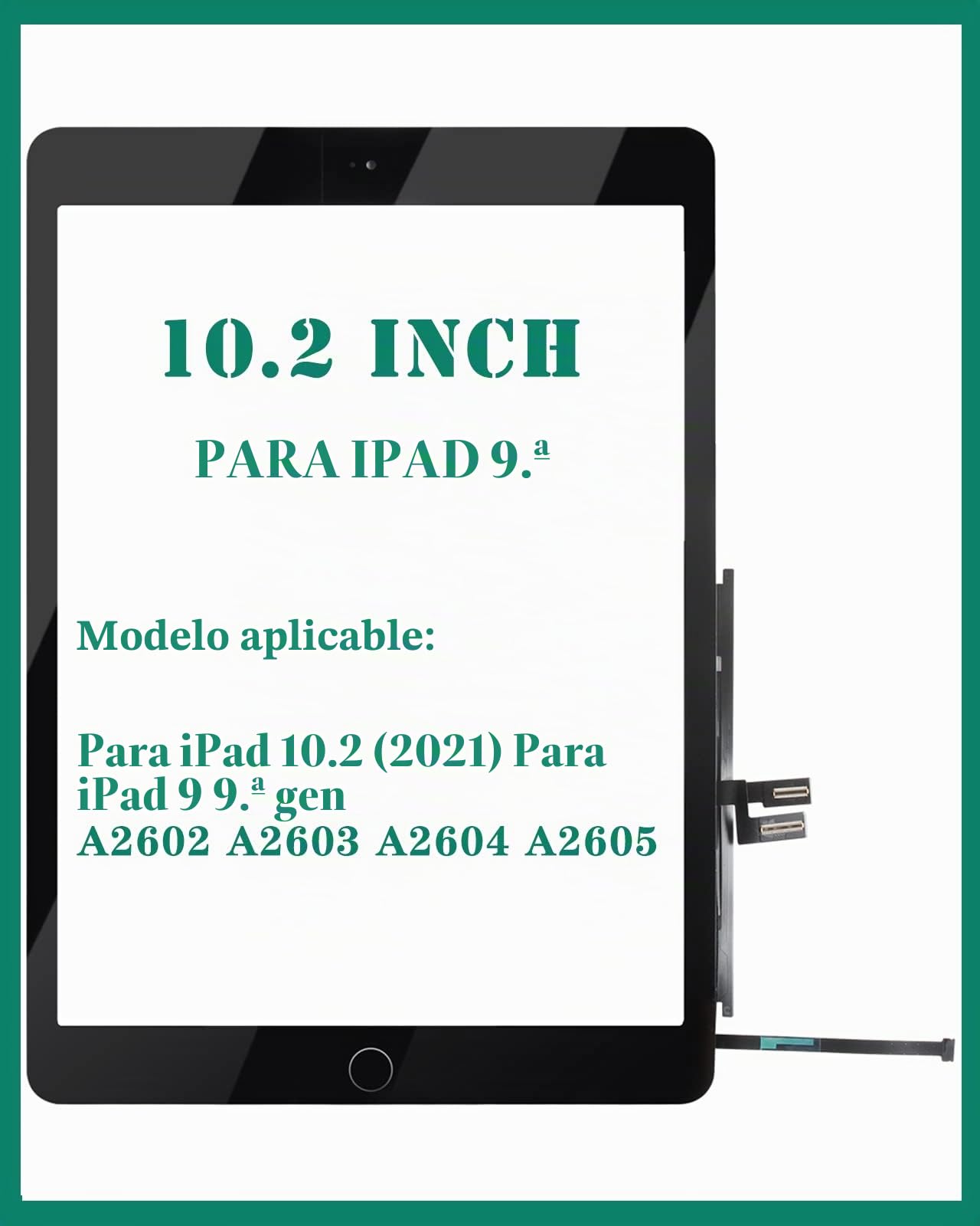 Pantalla táctil para iPad 9ª generación para iPad 9 A2602, pantalla de repuesto para iPad 10.2 2021, digitalizador A2603, A2604, A2605, panel de sensor de vidrio (con botón de inicio) (negro)