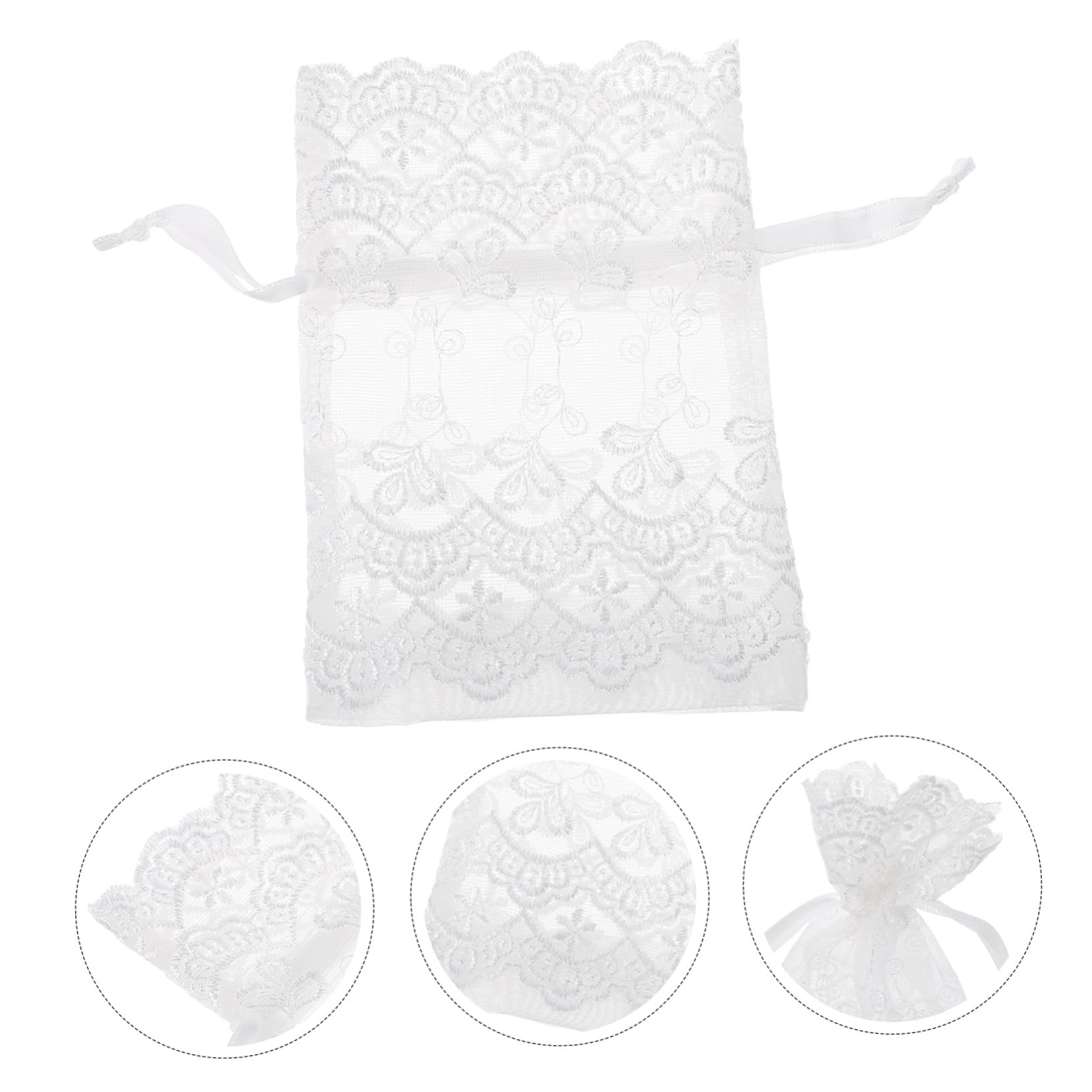 Cabilock Weiße Geschenkbeutel mit Kordelzug und Spitzenmuster 25 Stück | Polyester und Snow Yarn, für Party und Festival, Geeignet für Schreibwaren und Make Up