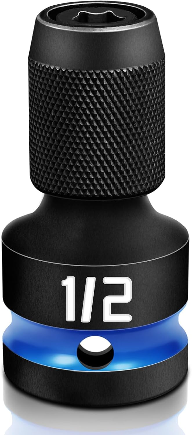 BLACKROBOT Quick Release Impact Bit Holders 1/2-Inch Square Drive to 1/4-Inch Hex Socket Adapter, CR-MO Steel, Embossed Size Marking