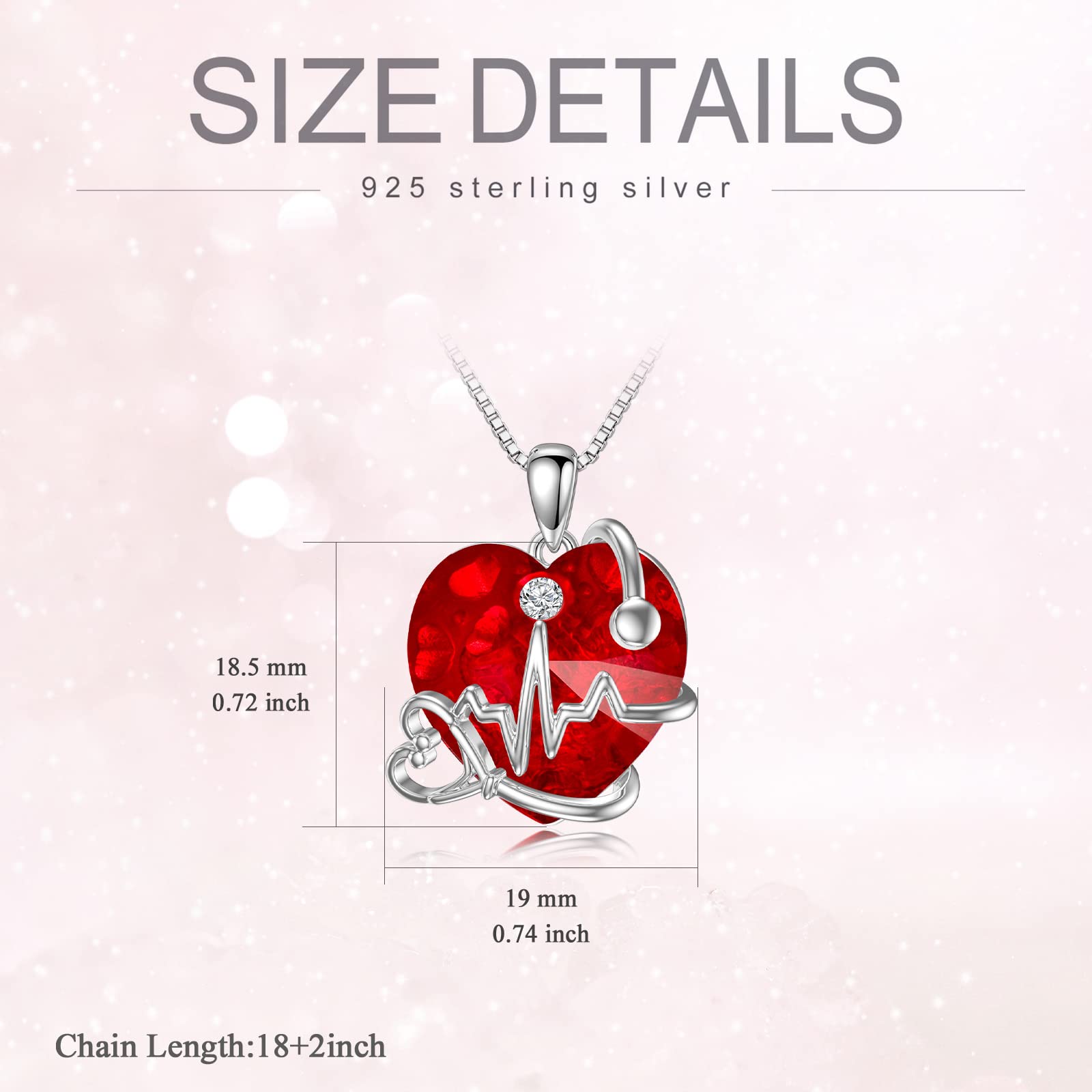 TOUPOP Stetoscopio Collana a forma di cuore da donna, in argento, regalo per donne, battito cardiaco, regalo per studentessa, infermiera, laurea, compleanno, regalo di Natale, Argento sterling