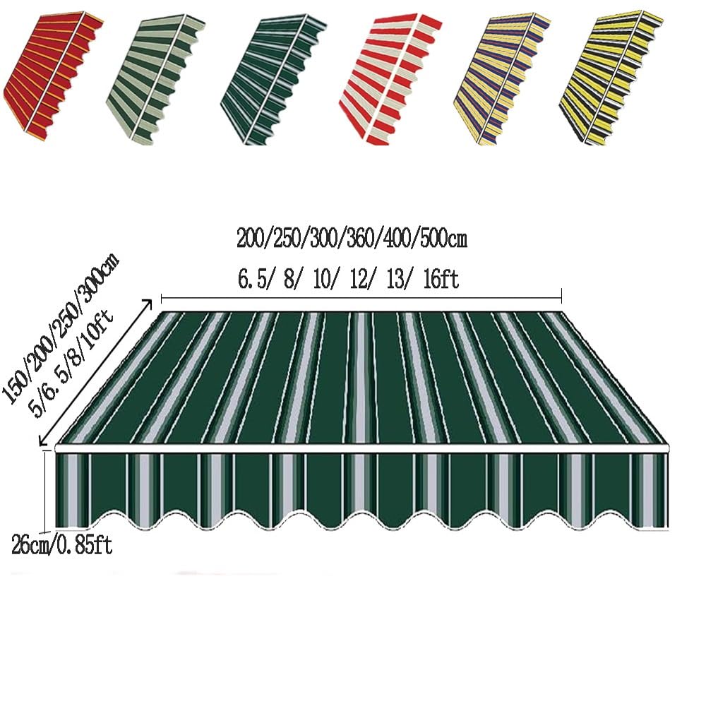 Telo di Ricambio per Tenda da Sole Retrattile Manuali 200 250 300cm Tenda da Sole di Ricambio da Patio, Telo di Ricambio per Tenda da Sole A Bracci(Stripe 6,10x6.5ft/300x200cm)