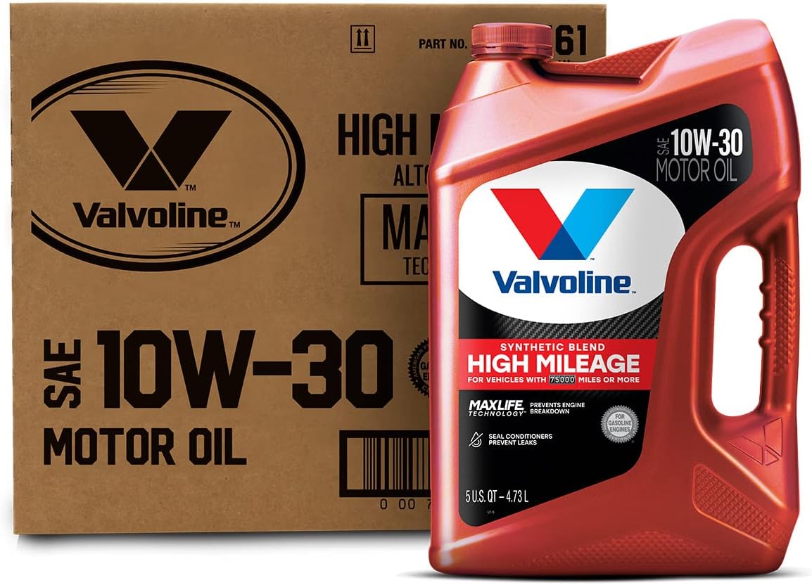 Valvoline High Mileage with MaxLife Technology SAE 10W-30 Synthetic Blend Motor Oil 5 QT, Case of 3 (Packaging May Vary)