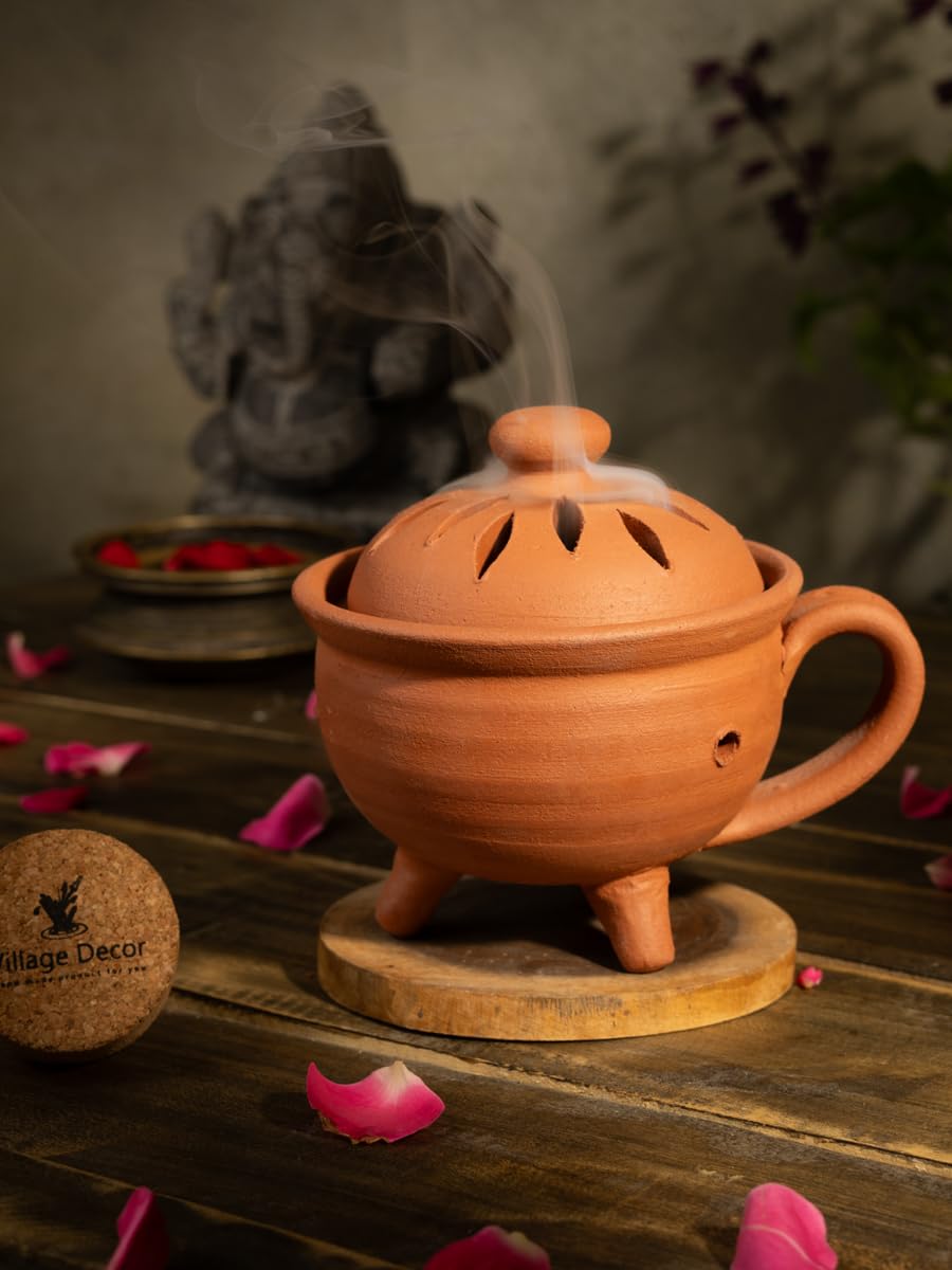 Village Decor Ceramic Terracotta Incense Holder (Small), Blue