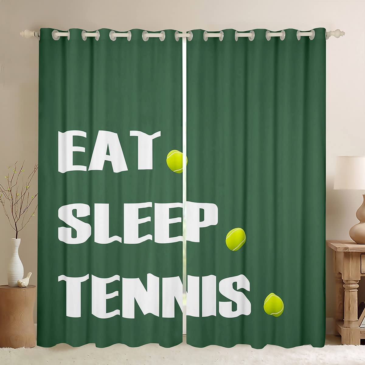 Loussiesd Tennis Darkening Drapes Kids Sports Theme Curtains for Bedroom Living Room 3D Ball Pattern Blackout Curtainsfor Girls Boys Window Treatments W52*L63 โ image 1