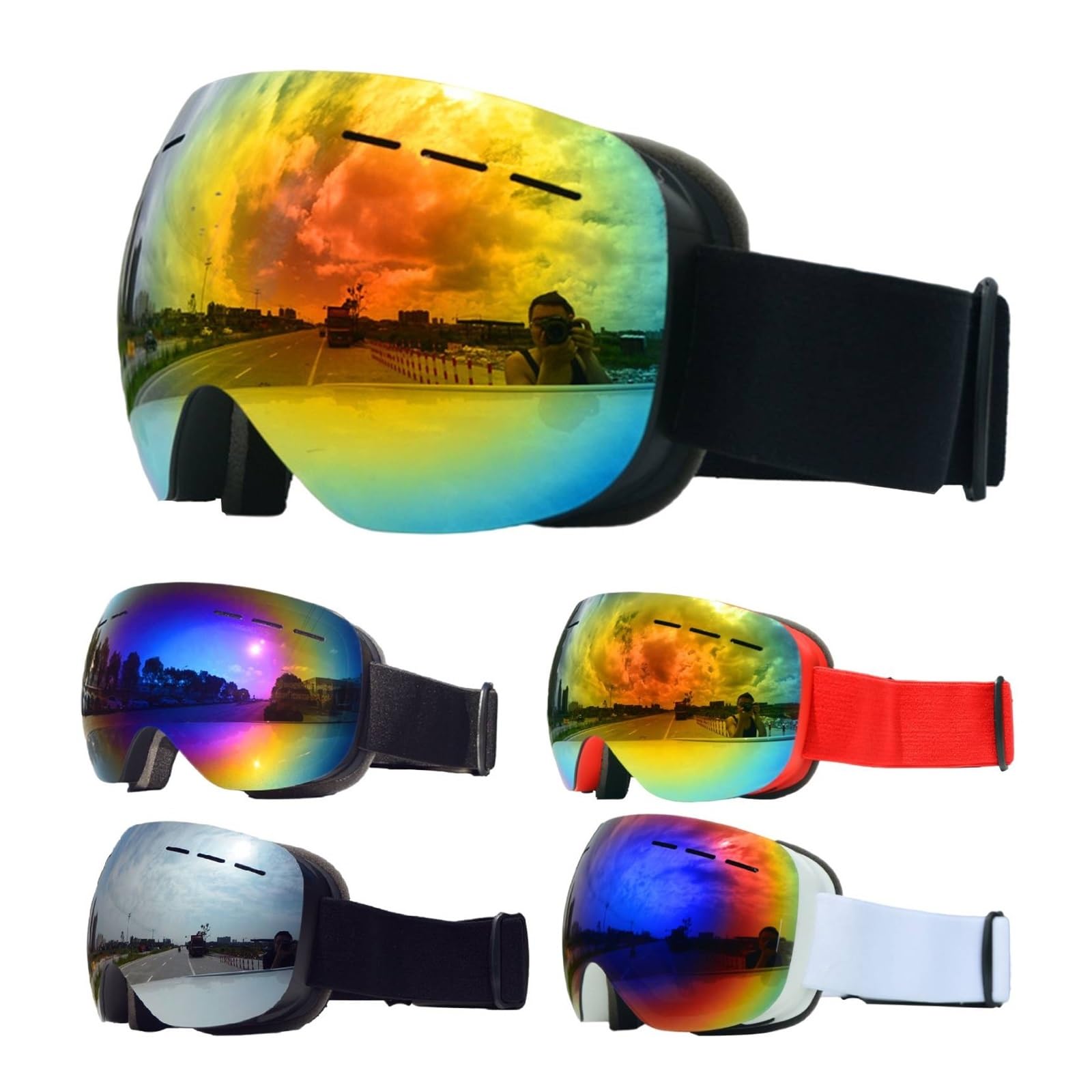 Okulary narciarskie magnetyczne gogle narciarskie z szybką wymianą soczewek i etui UV400 -fog gogle snowboardowe męskie i damskie gogle Outdoor (Kolor: 004) (2)