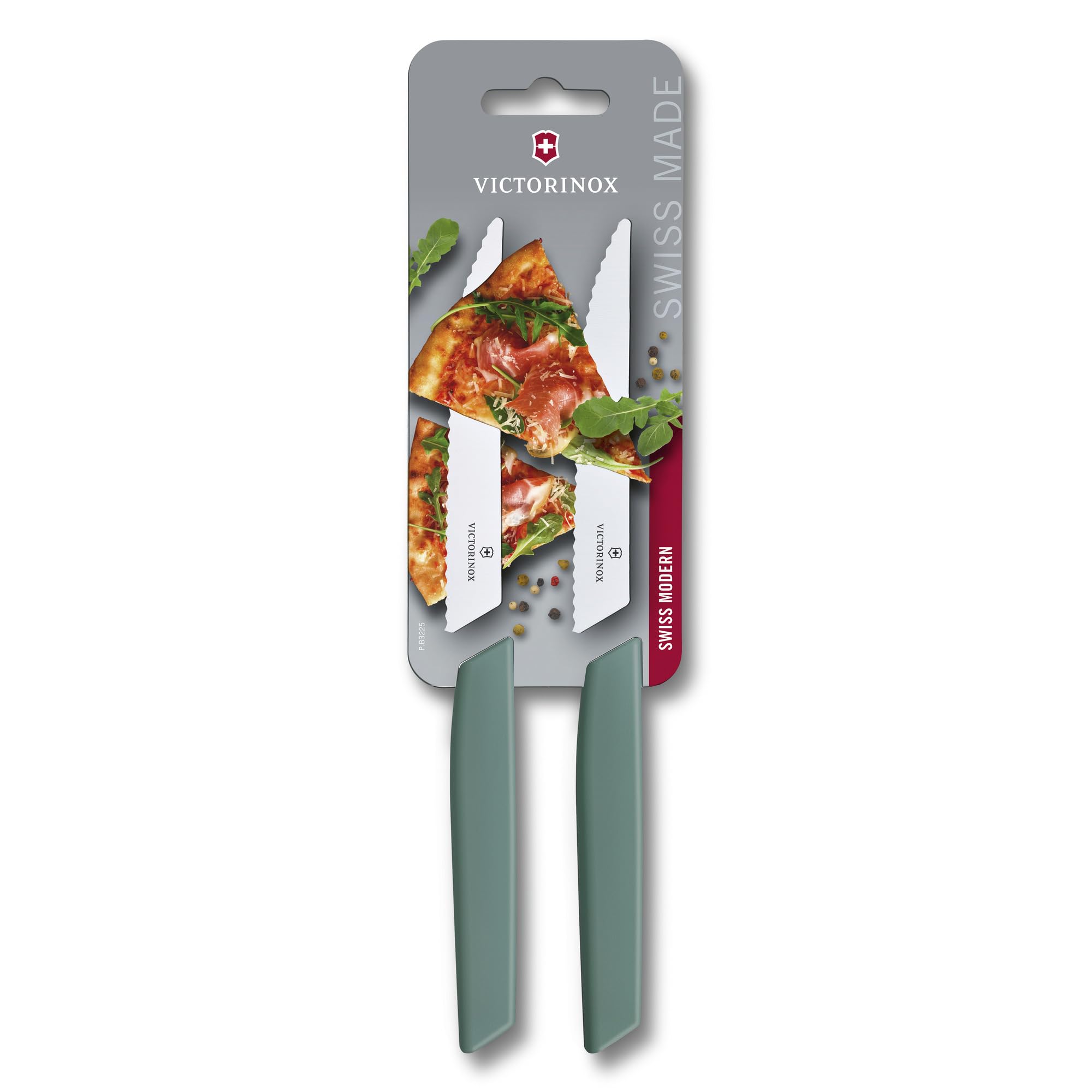Victorinox Swiss Modern, Steak & Pizza Knife, Set of 2, 12 cm, Extra Sharp Serrated Edge, Dishwasher Safe, Sage