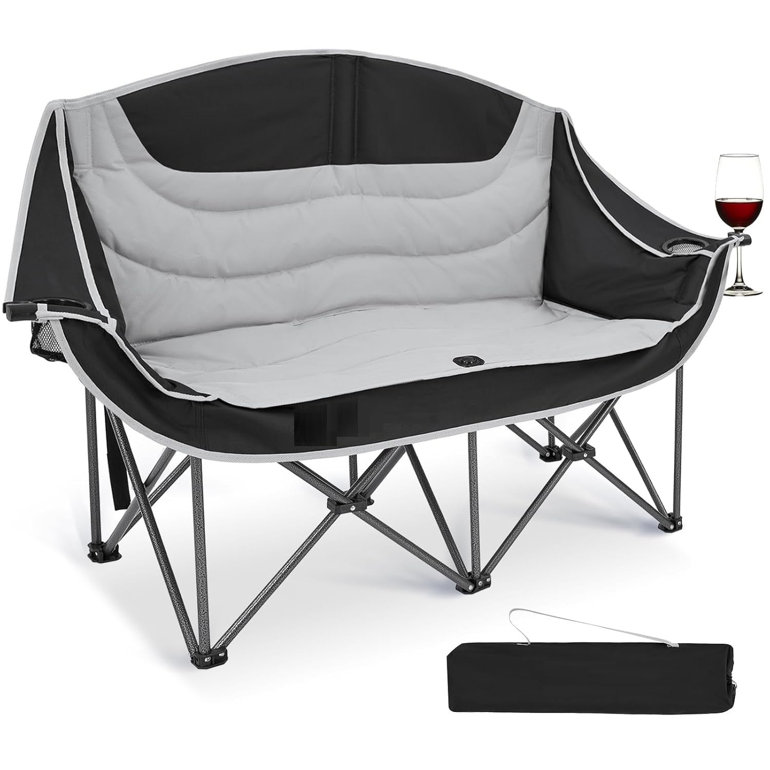 Foldable Camping Chair - Two Person Camp Chair, 2 Seater Folding Bench, Portable Outdoor Seat for Picnic Stadium Spectator Baseball Soccer Golf RV Family Party BBQ Grill Lake Park Backyard-image-20