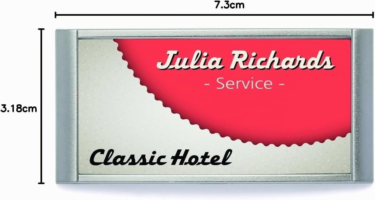 Durable Namensschild Classic mit Magnet, 34 x 74 mm, 10 Stück, silber, 854223 | Elegante Ansteckschilder in Aluminium-Optik, für Messen & Gastronomie, inklusive Einsteckschilder