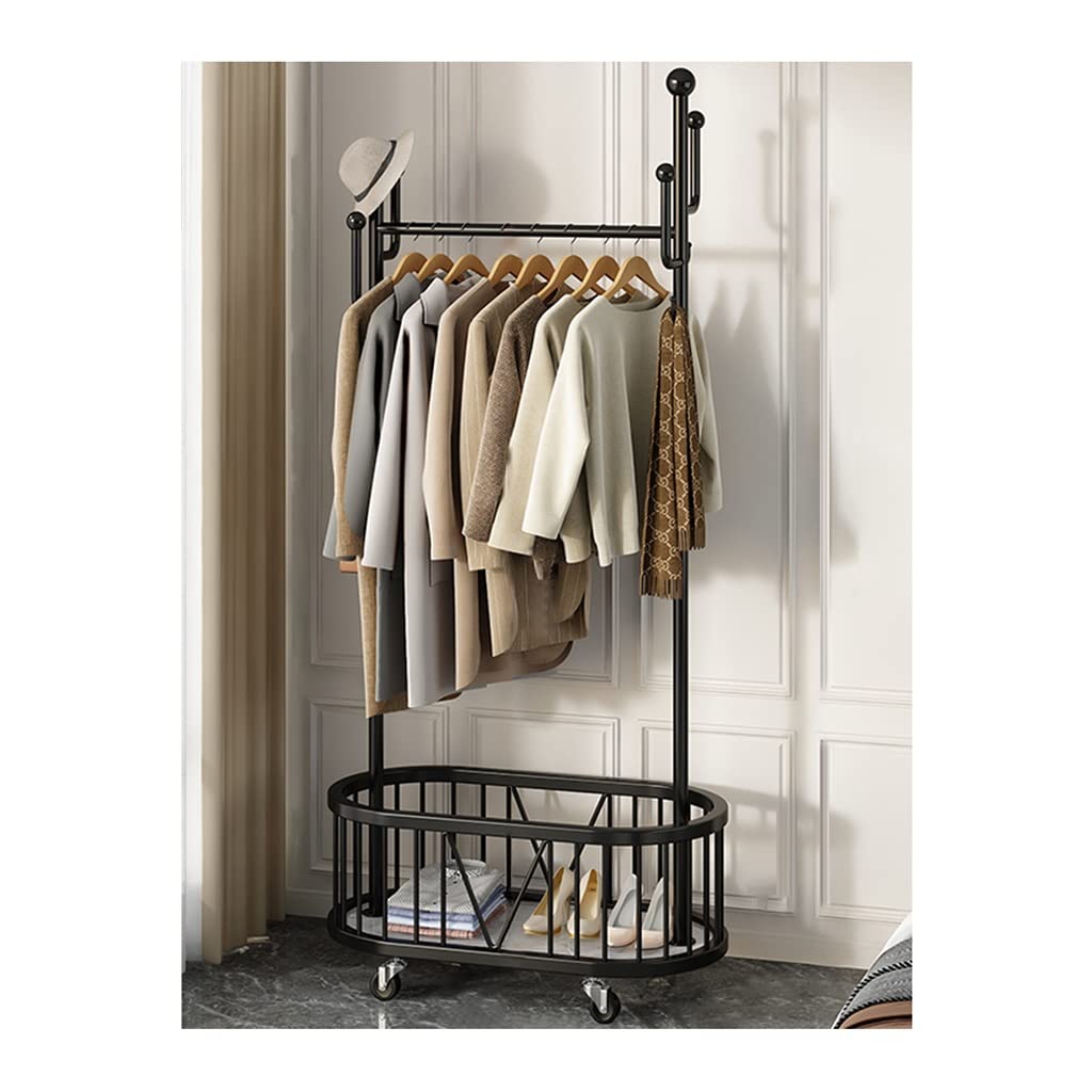 FGXHHS Metal Clothes Rail with Hoo & Sto Basket, Versatile Garment Rack Coat nizer, Hanging Solut (Svart 80x33x172cm)