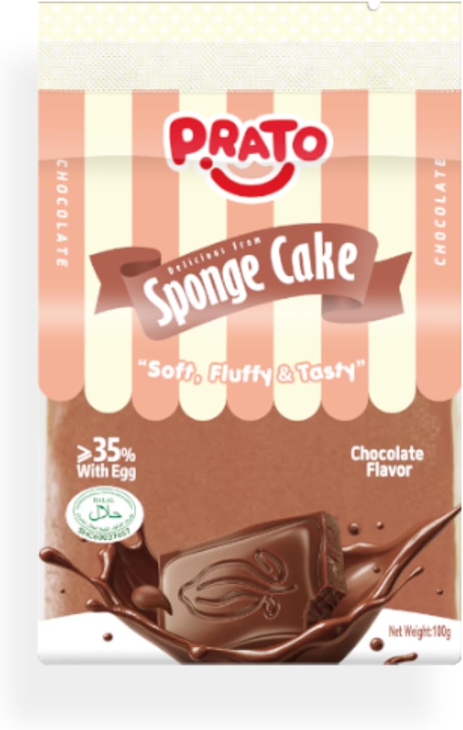 โ Prato Chocolate Sponge Cake 20 x 100g - 35% Egg Content, Soft & Fluffy Individually Wrapped Snack Cakes - Ready to Serve Halal Certified Baked Slices for Lunchbox, Breakfast, Dessert