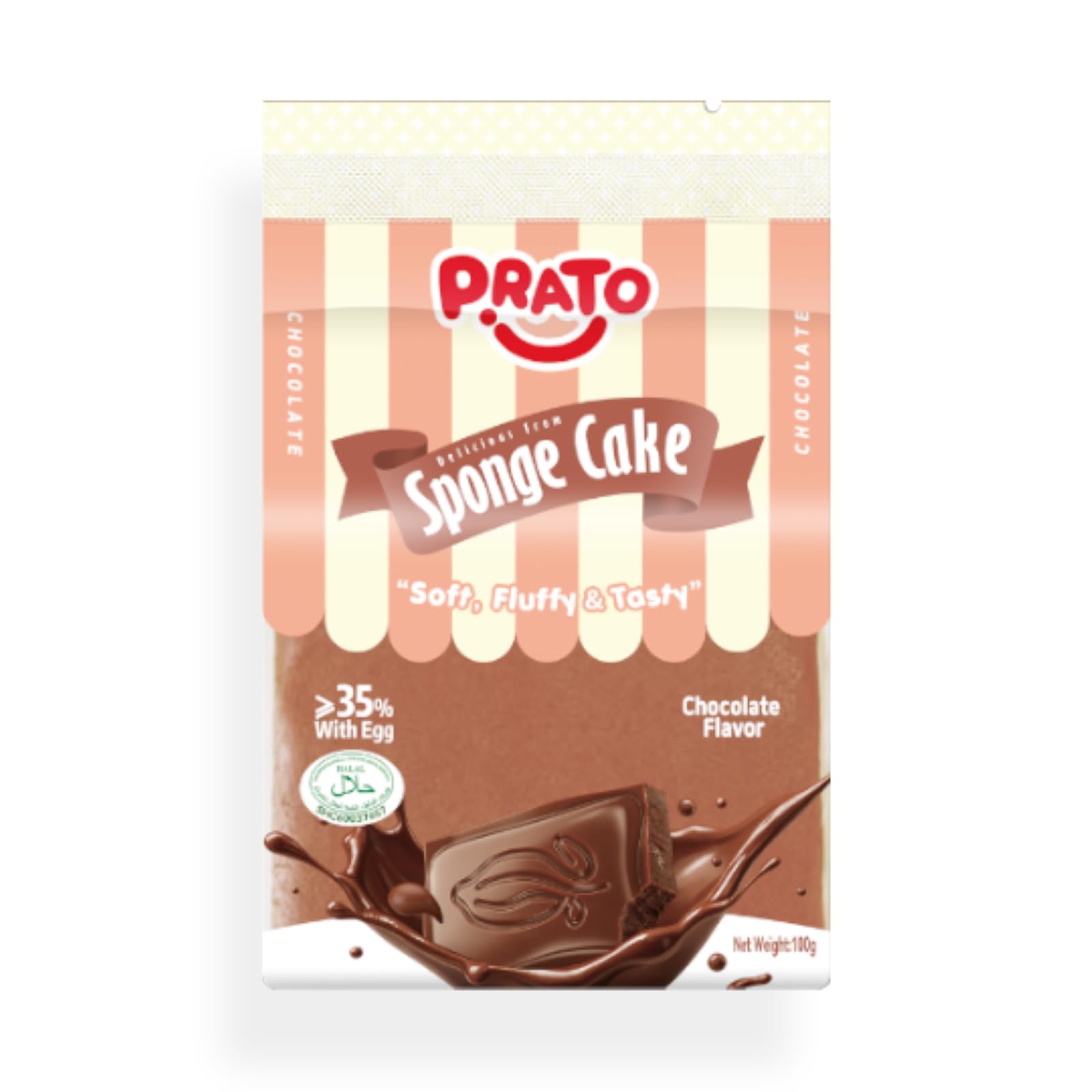 Prato Chocolate Sponge Cake 20 x 100g - 35% Egg Content, Soft & Fluffy Individually Wrapped Snack Cakes - Ready to Serve Halal Certified Baked Slices for Lunchbox, Breakfast, Dessert