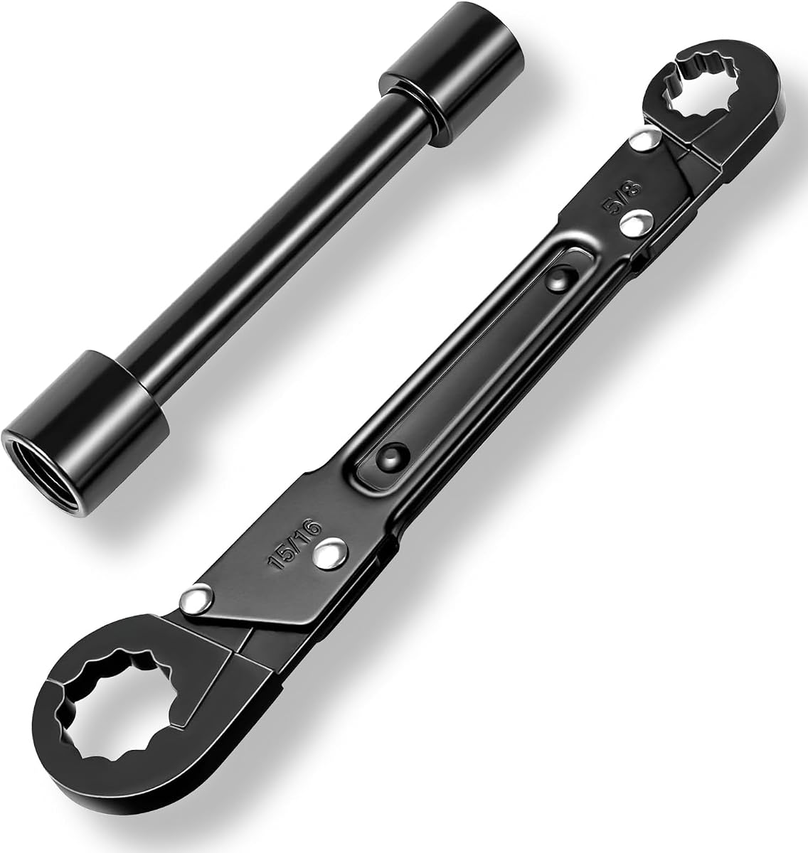Angle Stop Wrench Kit, 5/8-15/16 in Jaw, 3/8 & 1/2 in Tool, Black | Adjustable jaw, double-ended design, for valve installation and sleeve removal
