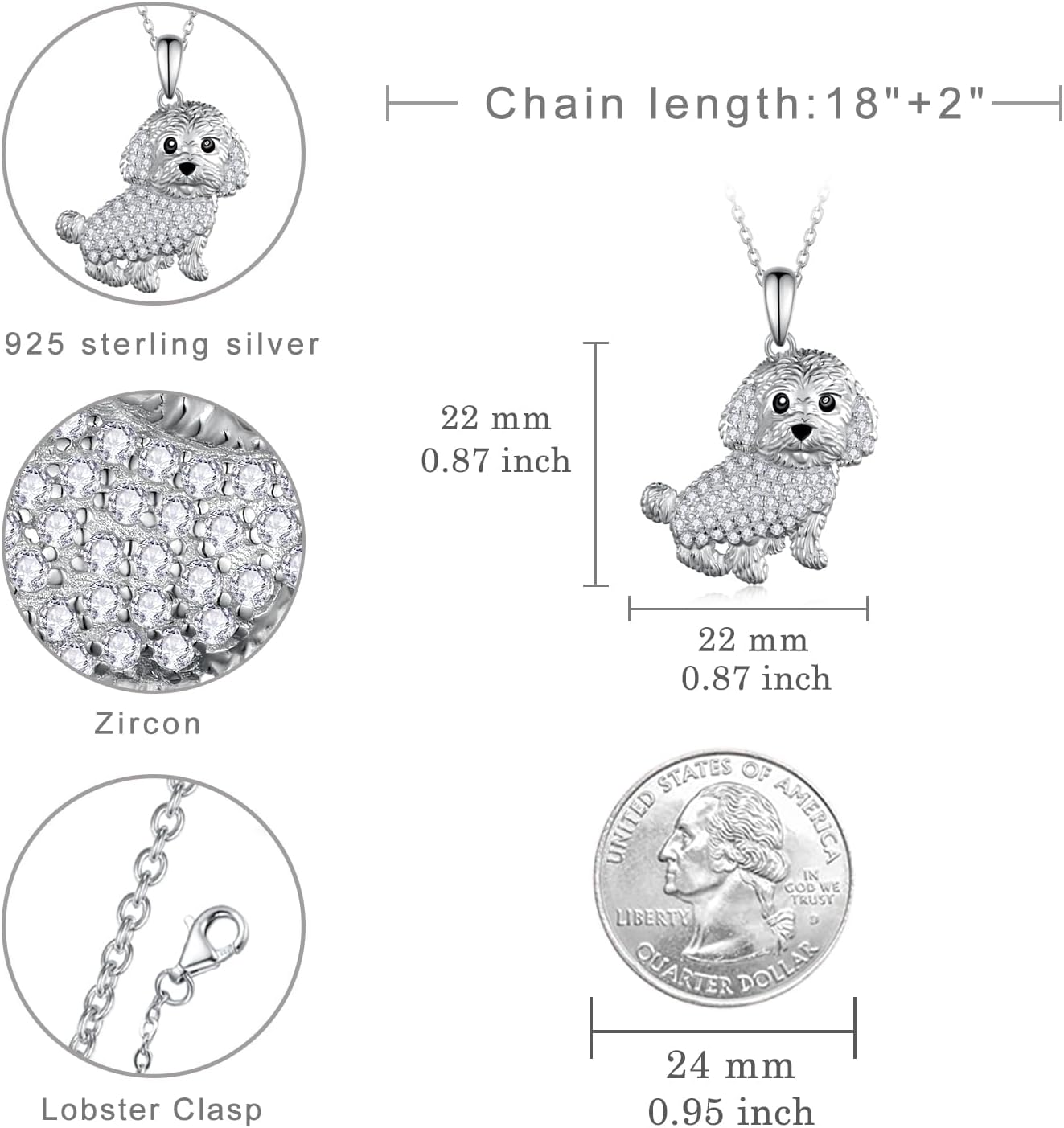 Yorkie/Pug/Maltese/Poodle/German Shepherd Necklace 925 Sterling Silver Dog Pendant Necklaces for Women Dog Jewelry Gifts for Women Dog Loves - Image 4