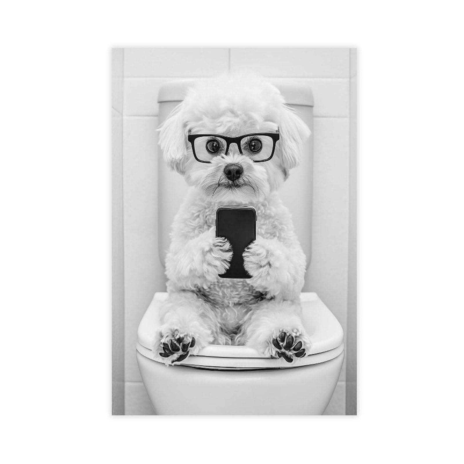 Ncudank Maltese Dog Sitting On The Toilet Canvas Poster Bedroom Decor Landscape Office Room Decor Gift 12X18inch(30X45cm)