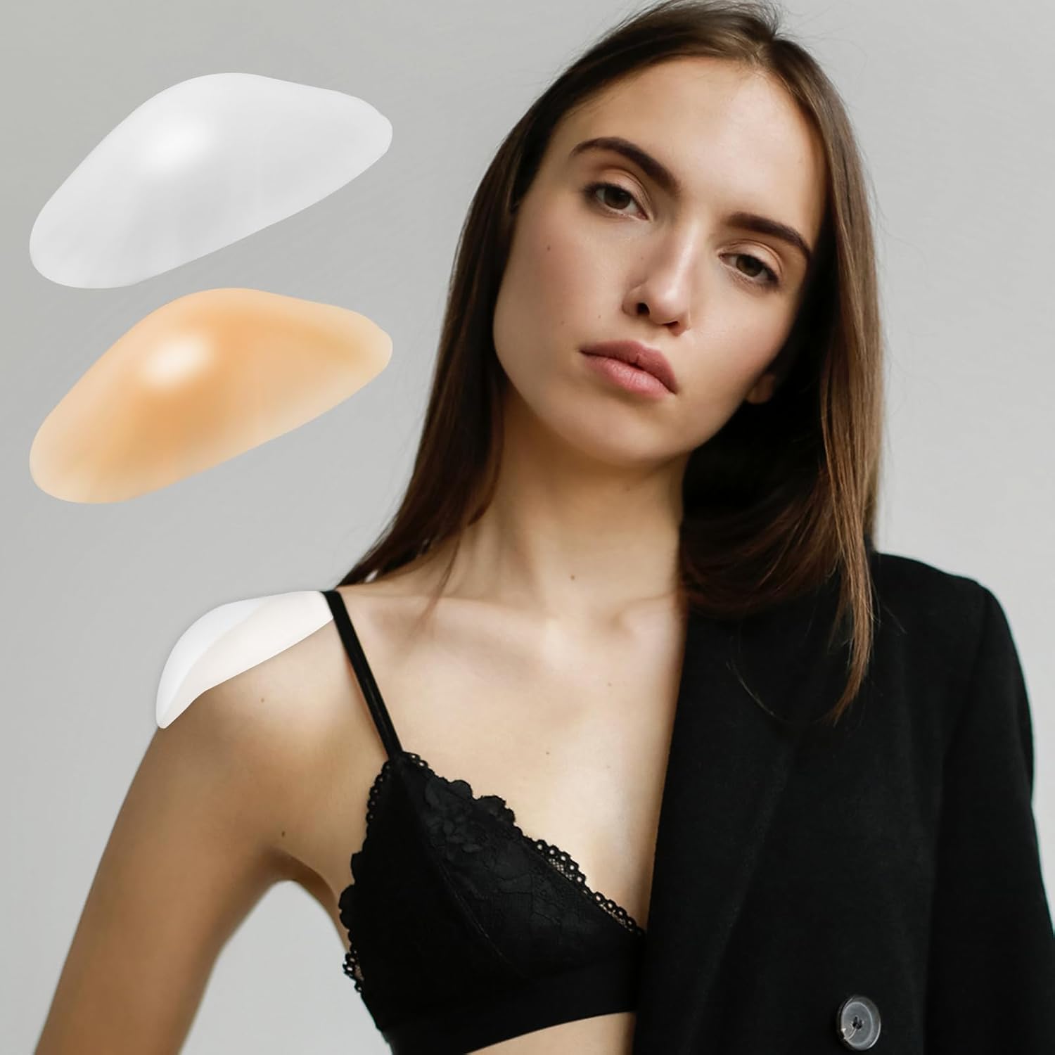 LUTER 2 Pairs Silicone Shoulder Pads, Reusable Invisible Shoulder Pads Non-Skidding Shoulder Enhancer Push-up Pads for Women Clothing (Clear, Skin Color) - Image 7