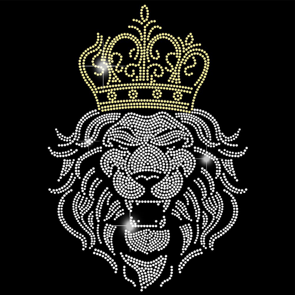 Parche de león con diamantes de imitación para renovar y dar brillo a tu ropa