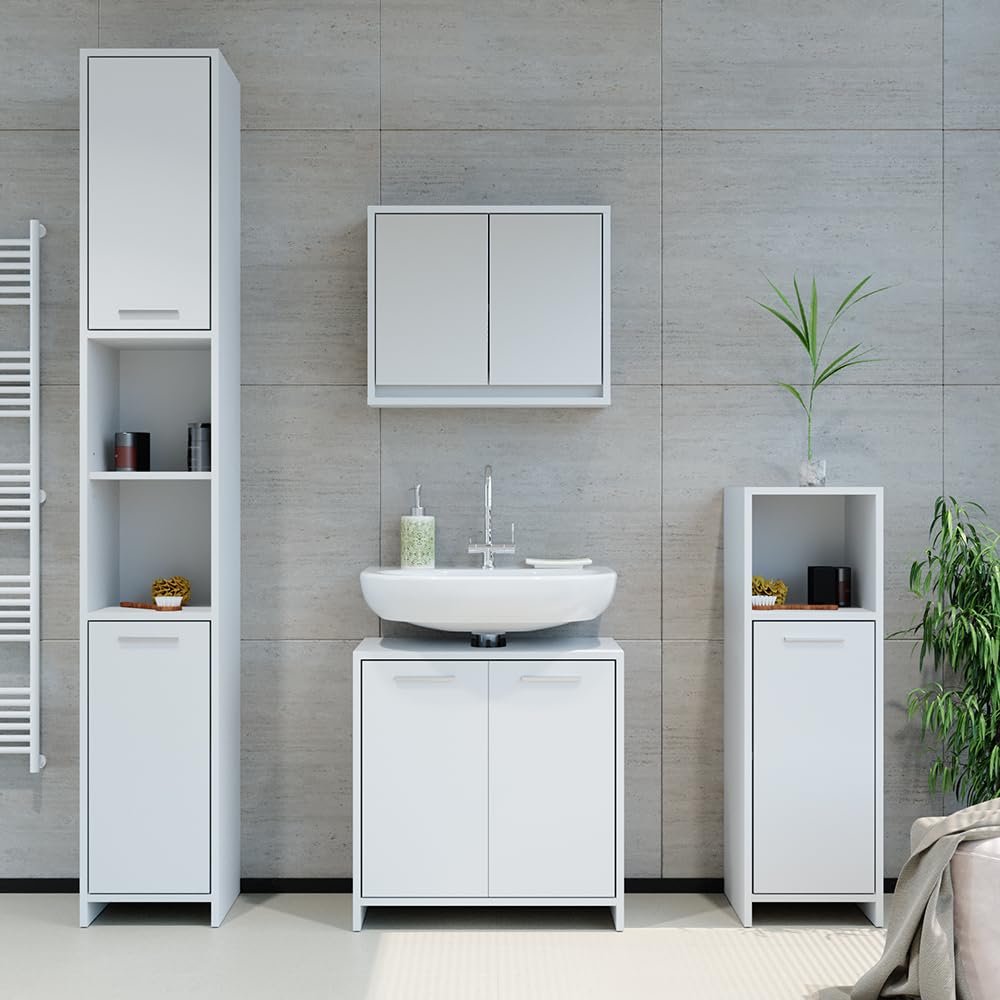 Vicco Armario con Espejo para baño Mila, Blanco, 55 x 45 cm | para montaje en pared con estantes ajustables