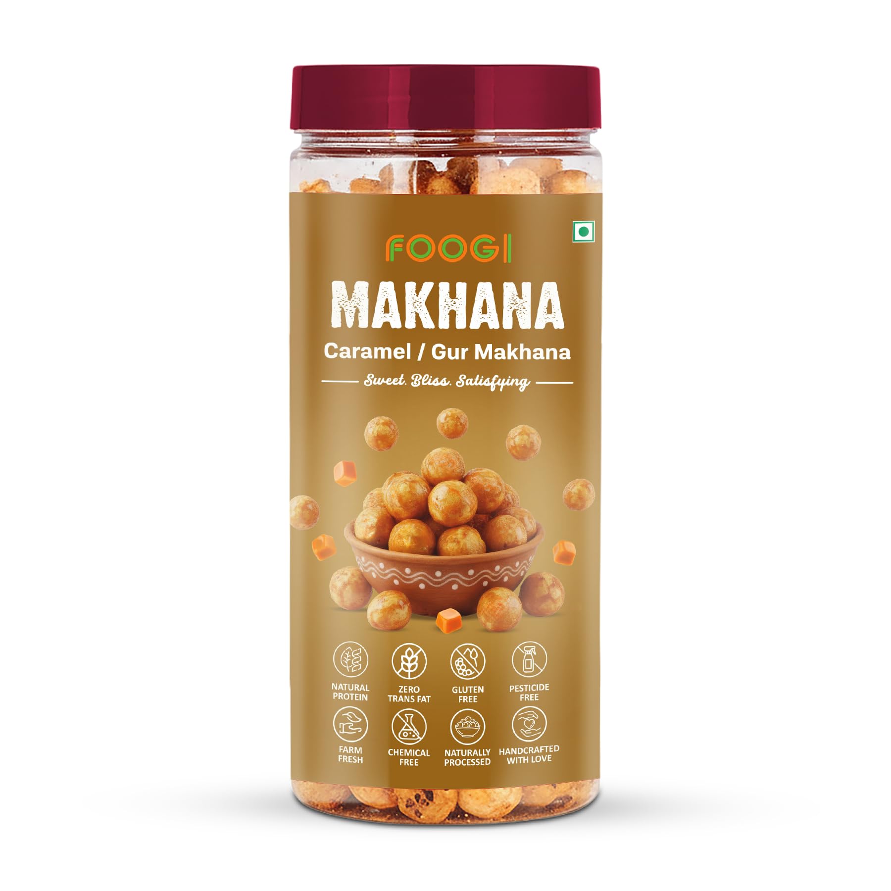 FOOGI Caramel Gur Makhana | Crunchy Roasted Sweet Snack with Jaggery & Caramel Taste | No Refined Sugar, No Artificial Additives | High Protein, Low Fat Healthy Munching-image-43